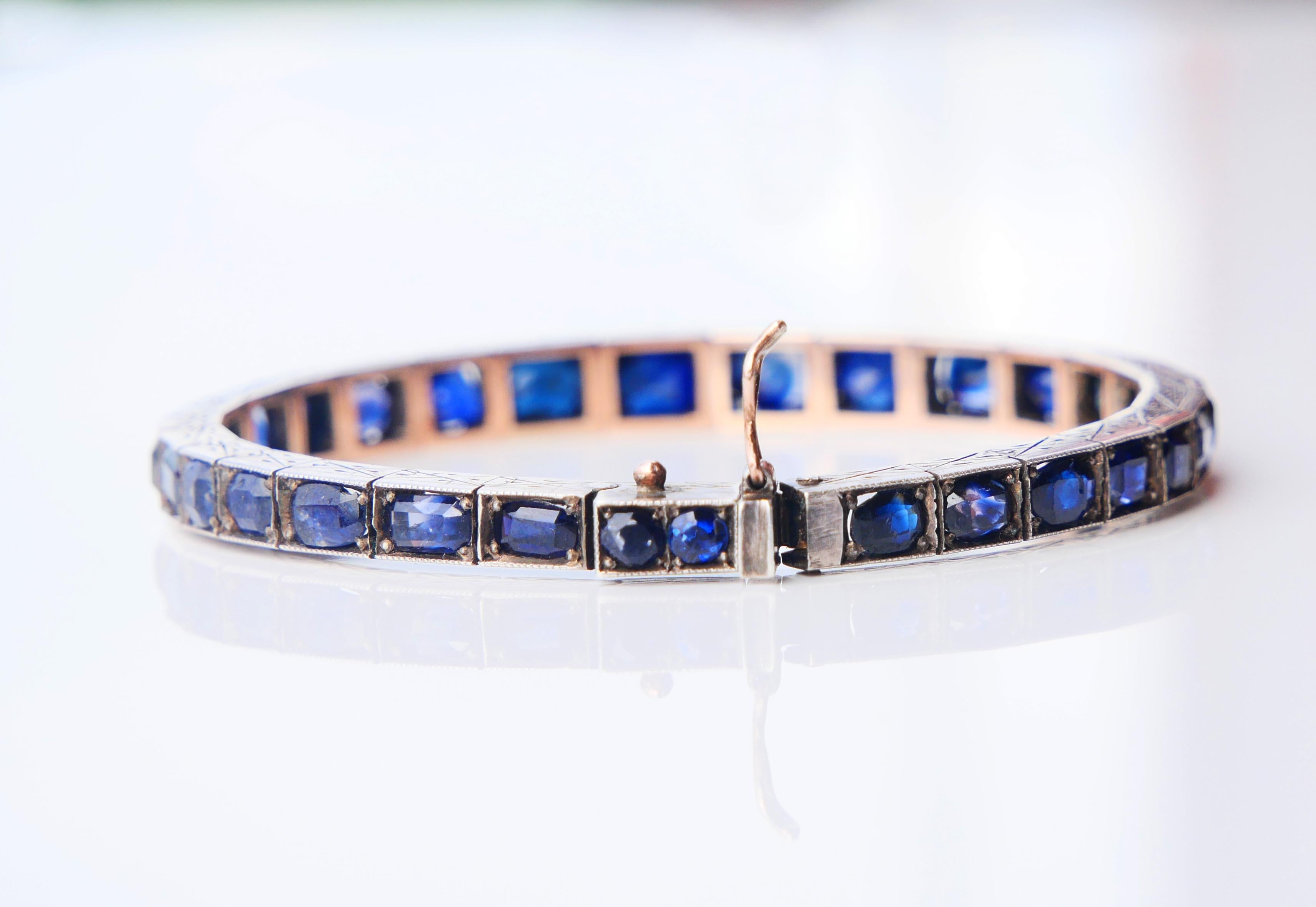 Antique Bracelet natural 20ctw  Sapphires solid Silver/ 10K Gold /18cm / 22gr For Sale 3