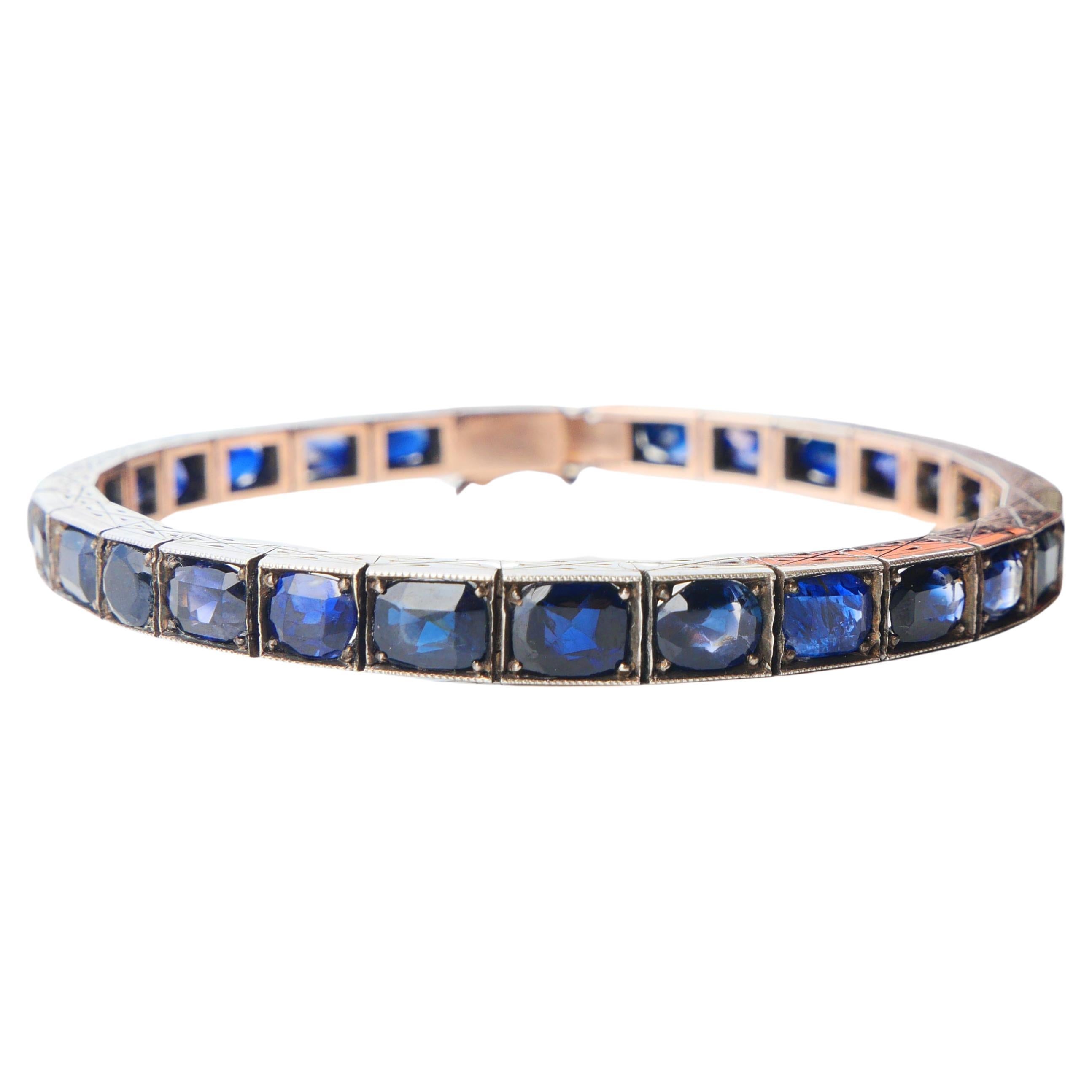 Antikes Armband, natürlich, 20ctw  Saphire Massivsilber/10K Gold /18cm / 22gr Saphire