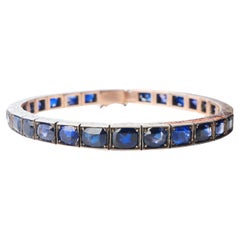 Bracelet ancien naturel 20 carats  Saphirs argent massif / or 10K /18cm / 22gr