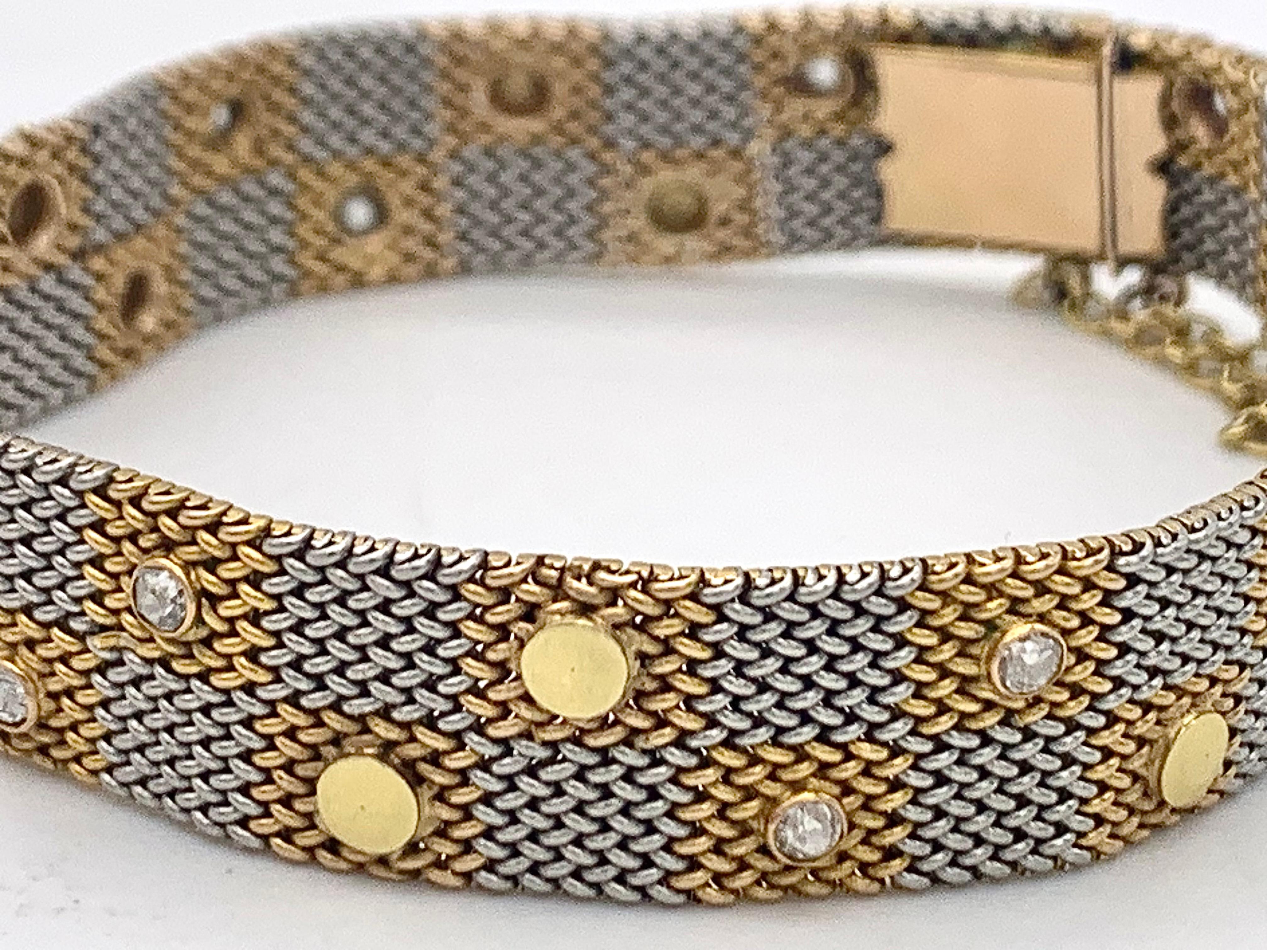 Belle Époque Bracelet ancien tricolore en or 14 carats en forme de damier  Diamants en vente