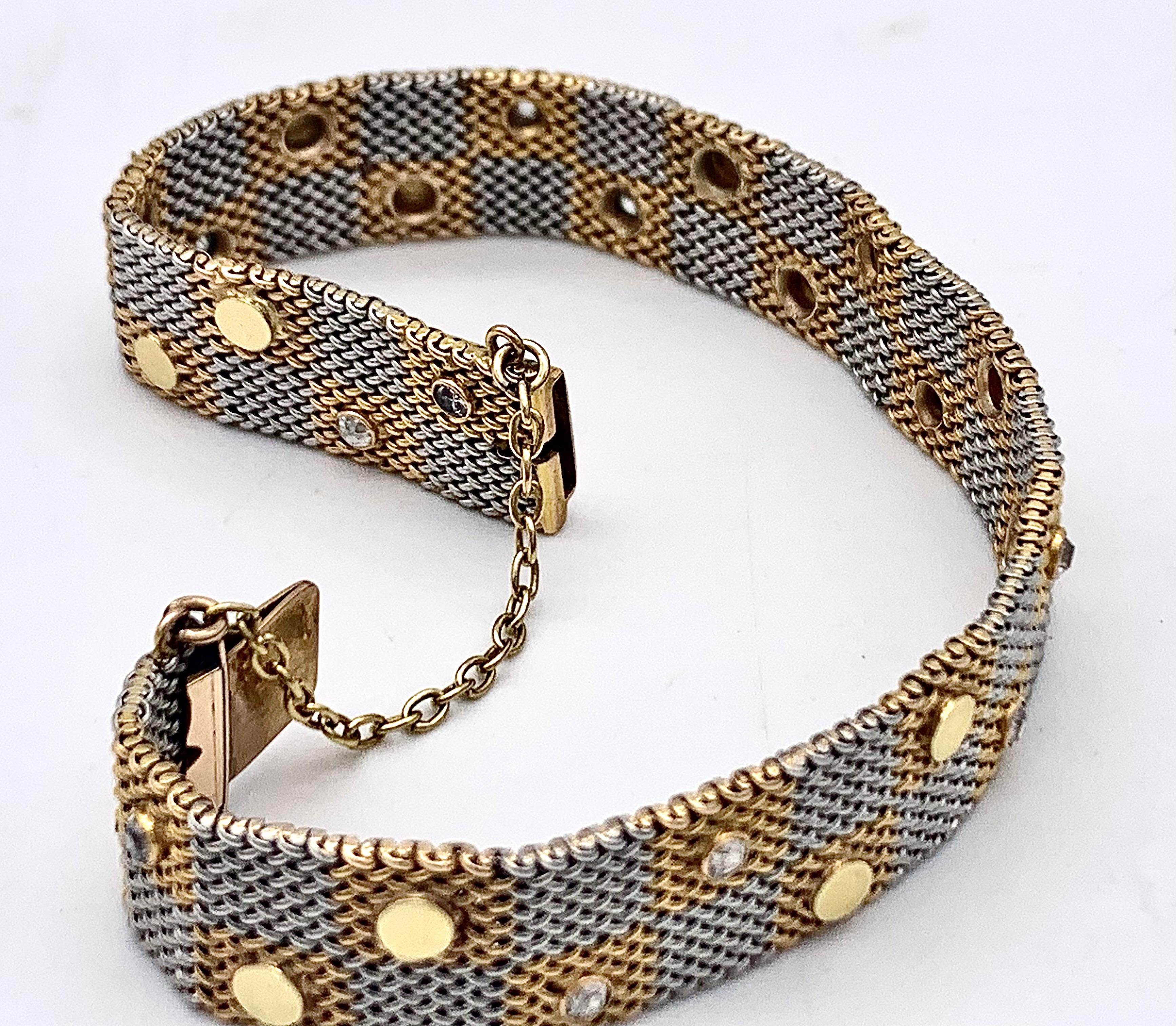 Bracelet ancien tricolore en or 14 carats en forme de damier  Diamants Bon état - En vente à Munich, Bavaria