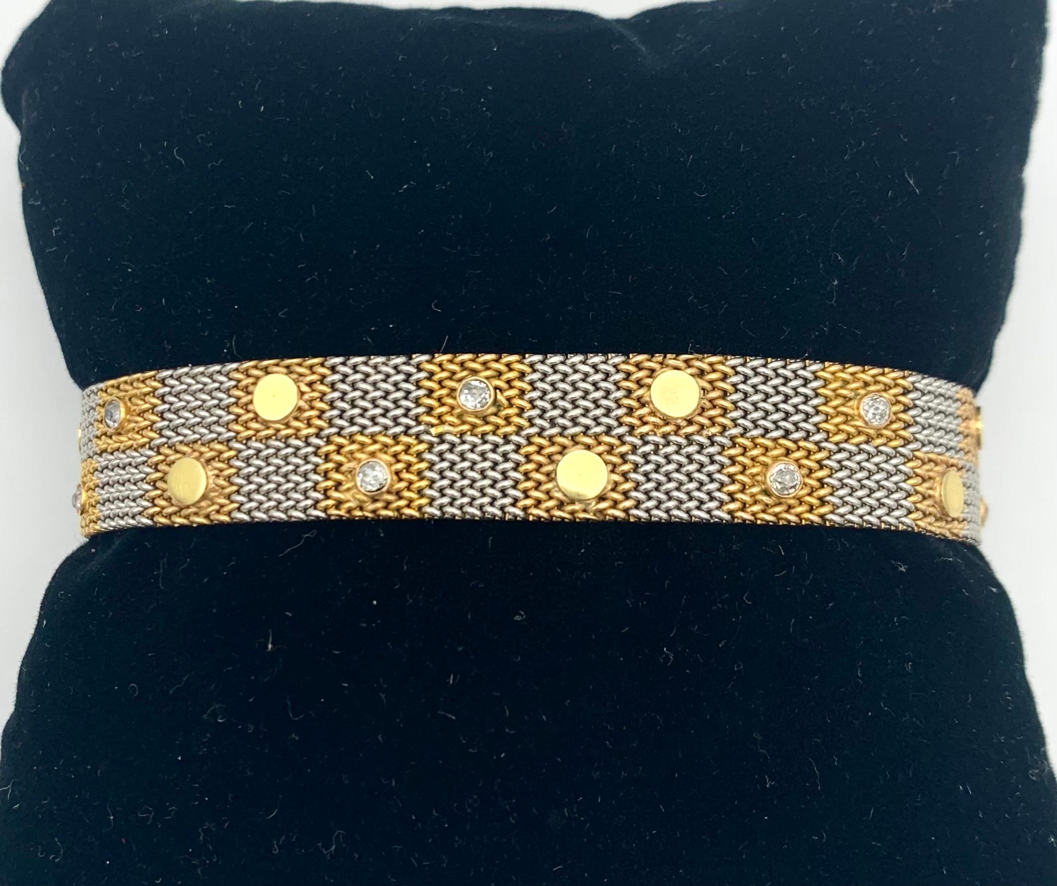 Bracelet ancien tricolore en or 14 carats en forme de damier  Diamants Pour femmes en vente