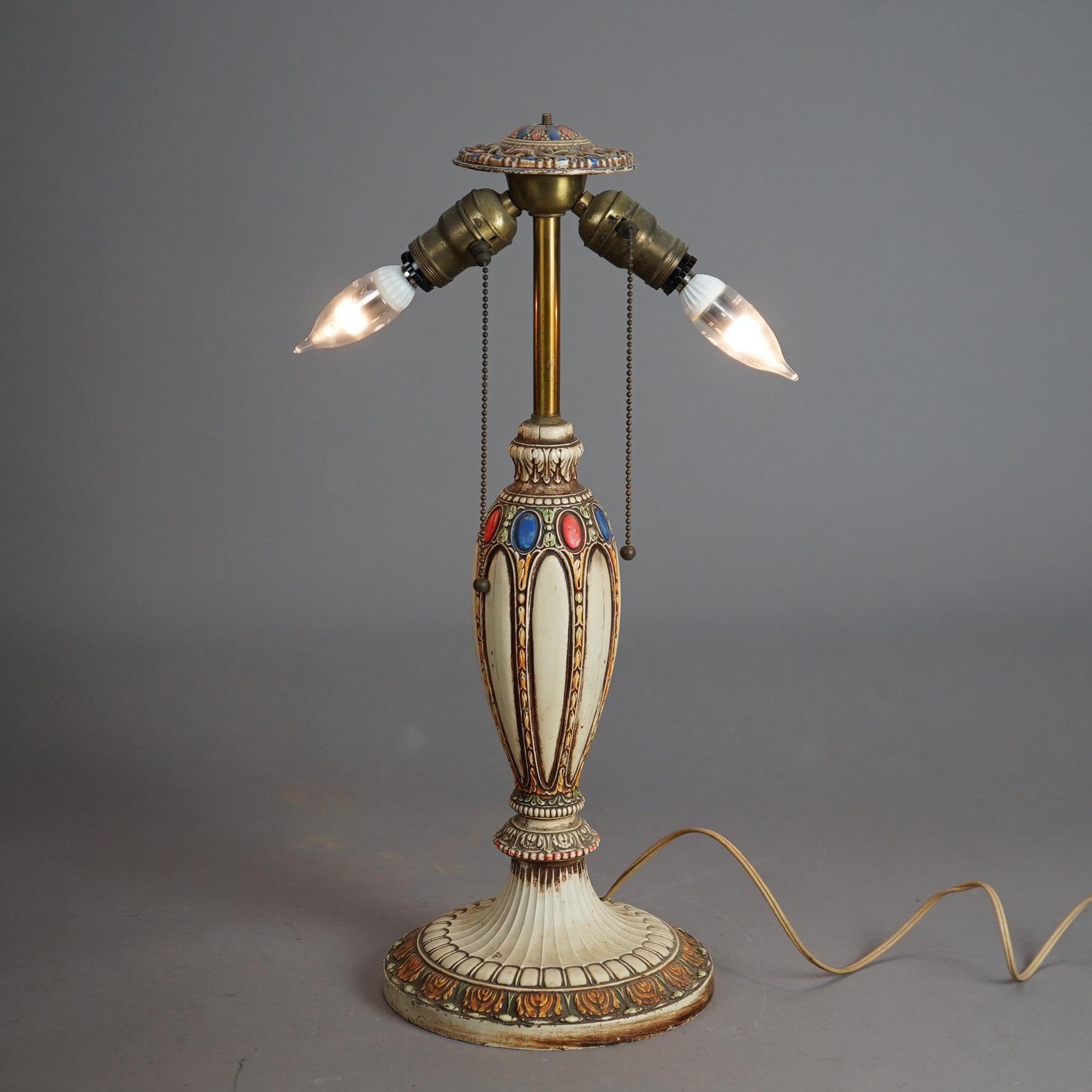 Antique Bradley And Hubbard Arts & Crafts Polychromed Metal Table Lamp C1925 4