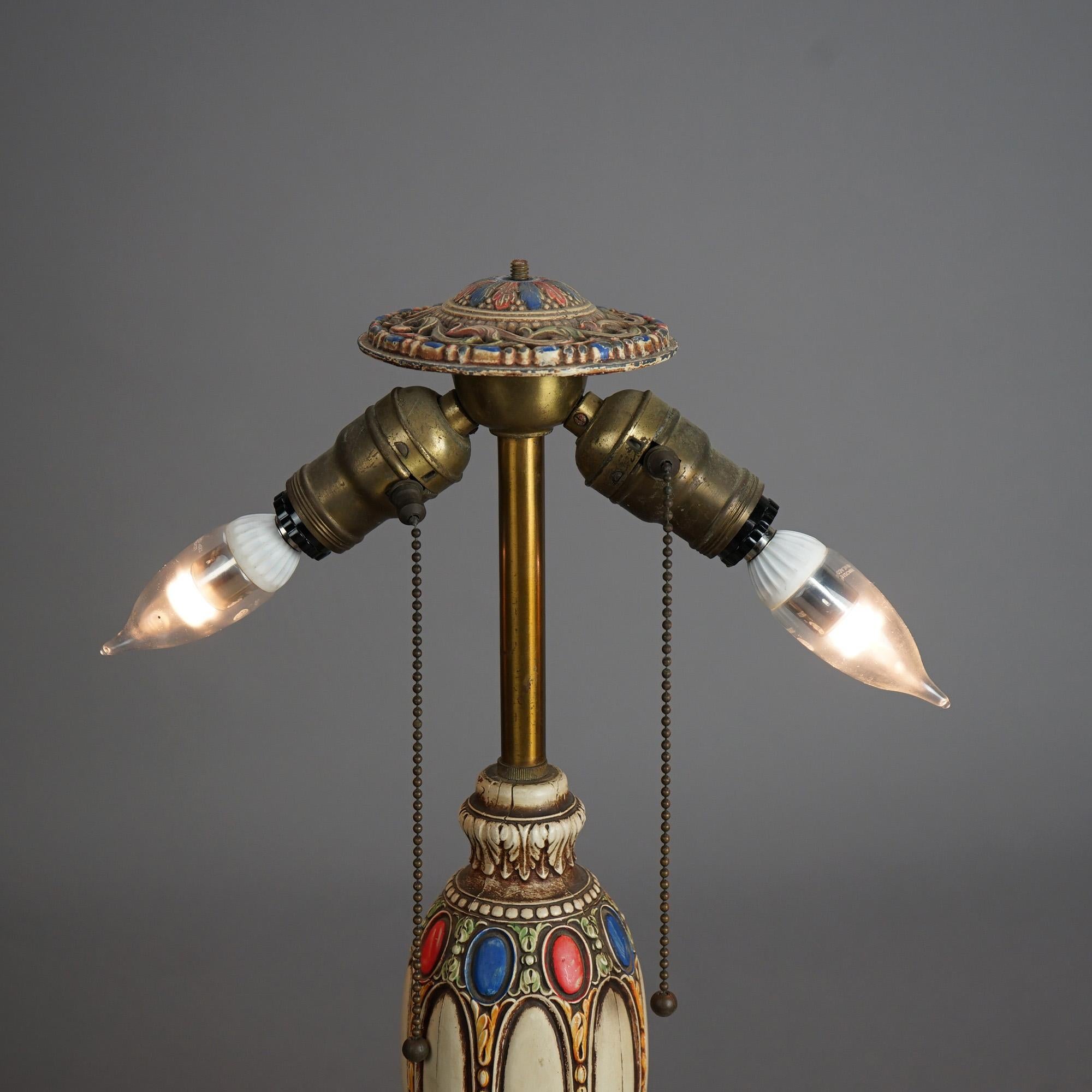 Antique Bradley And Hubbard Arts & Crafts Polychromed Metal Table Lamp C1925 5