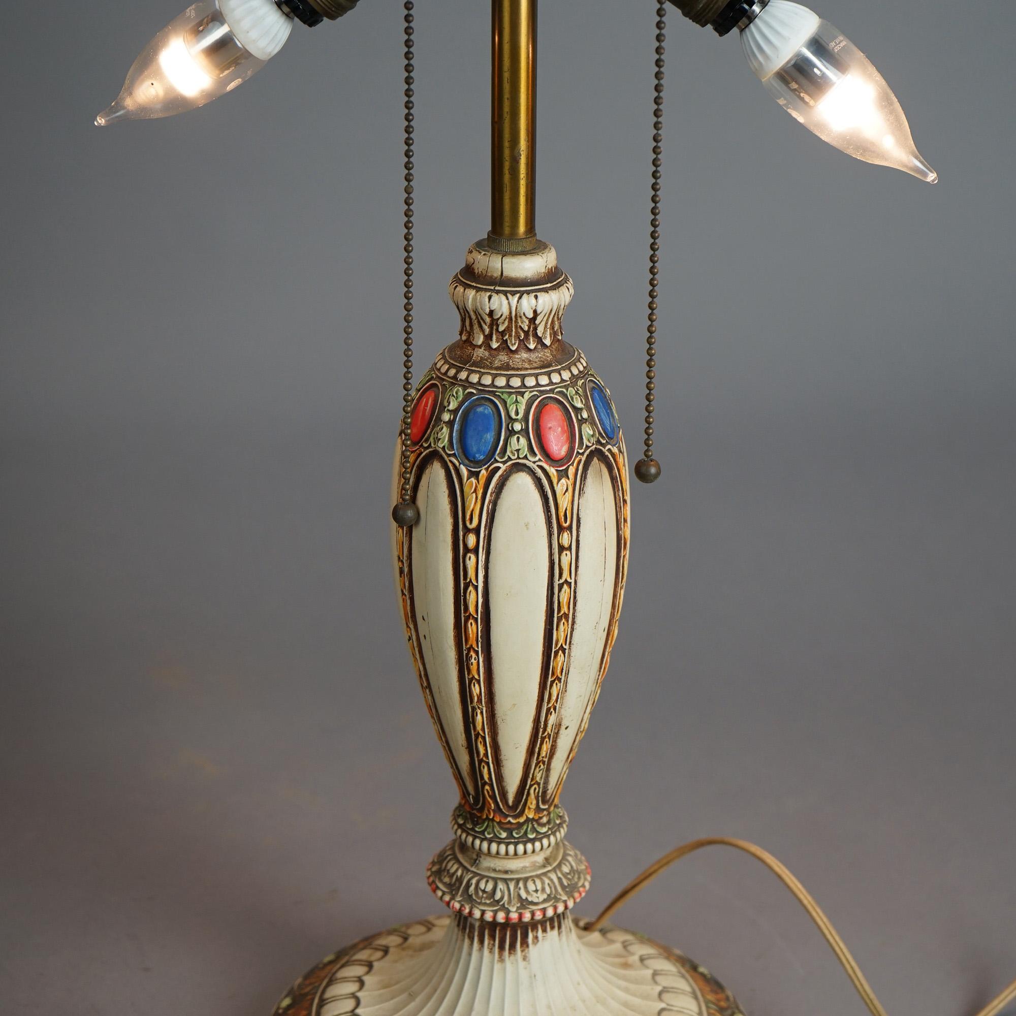 Antique Bradley And Hubbard Arts & Crafts Polychromed Metal Table Lamp C1925 6