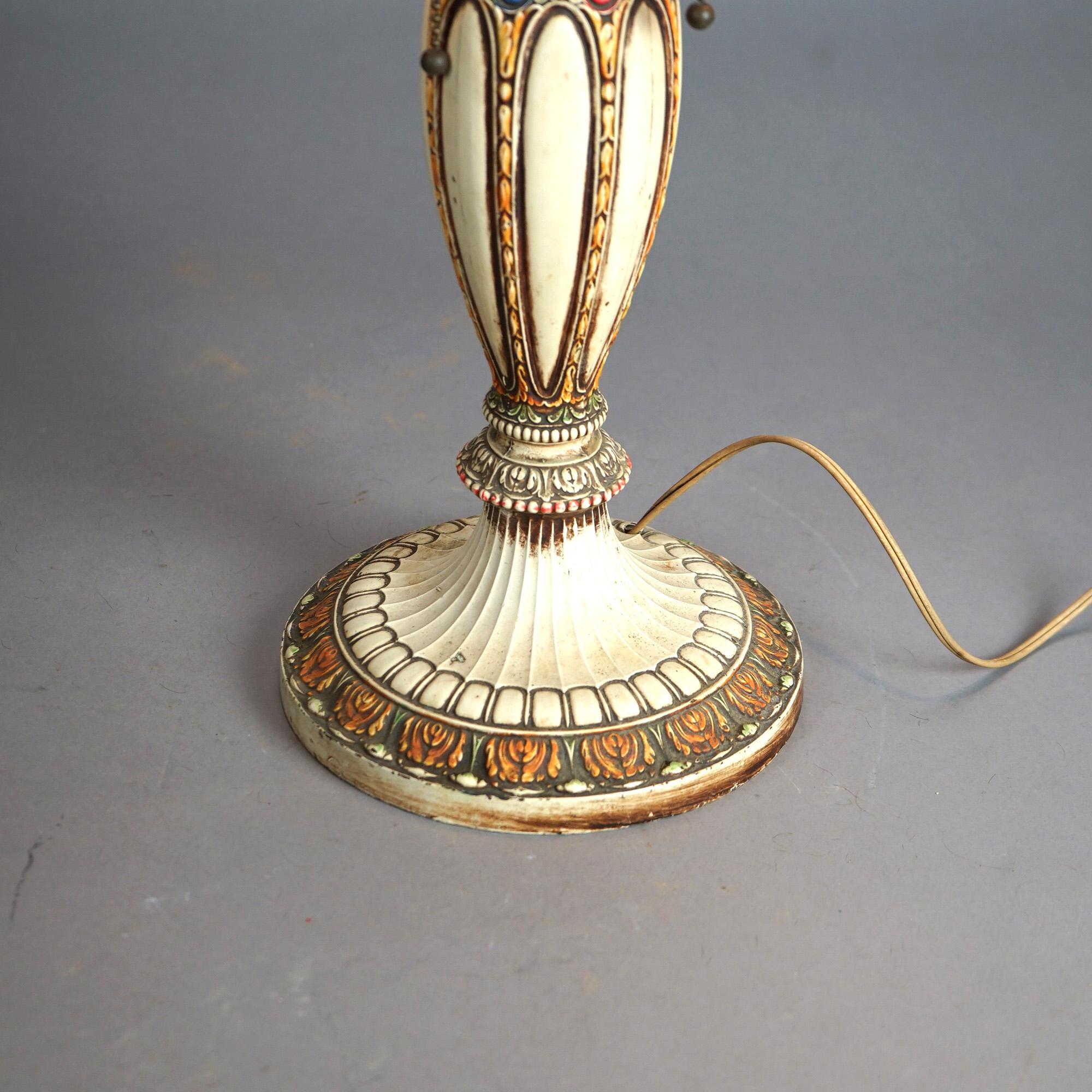 Antique Bradley And Hubbard Arts & Crafts Polychromed Metal Table Lamp C1925 7