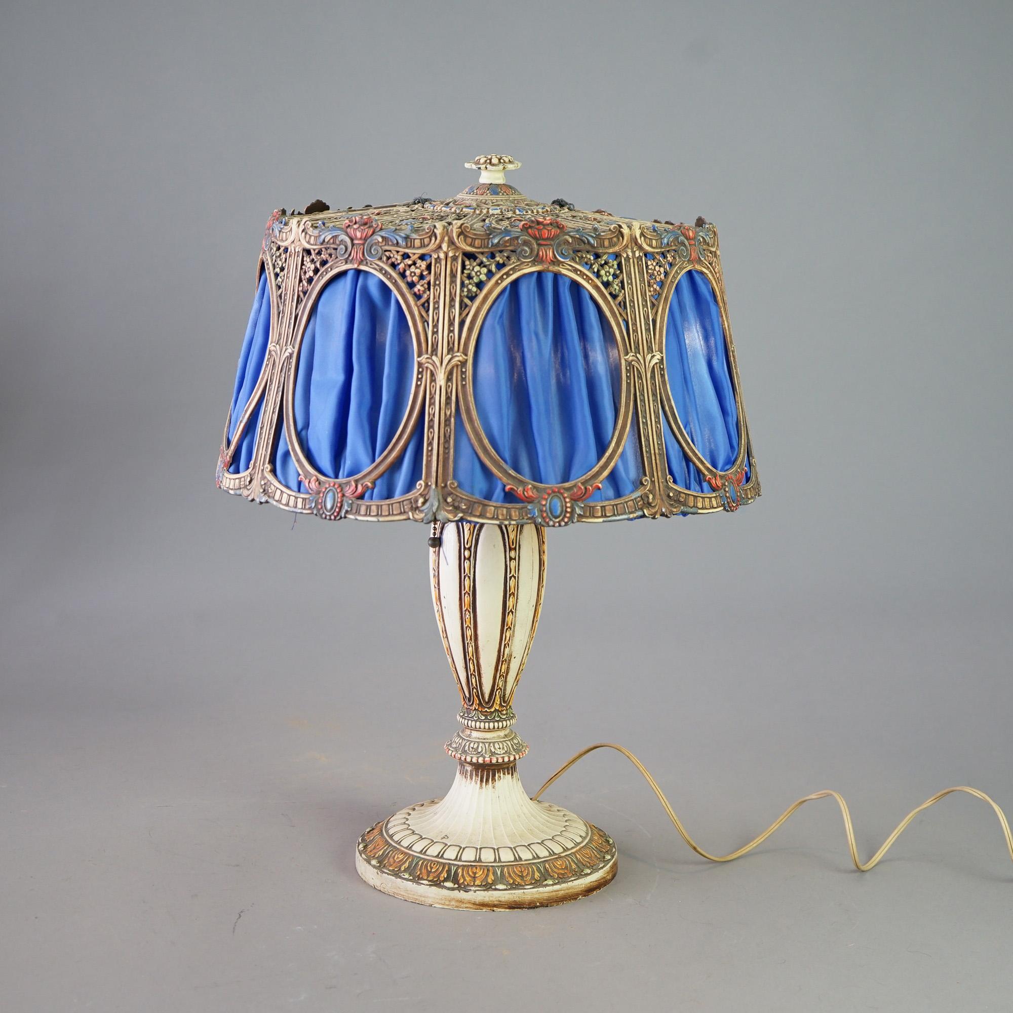 Arts and Crafts Antique Bradley And Hubbard Arts & Crafts Polychromed Metal Table Lamp C1925