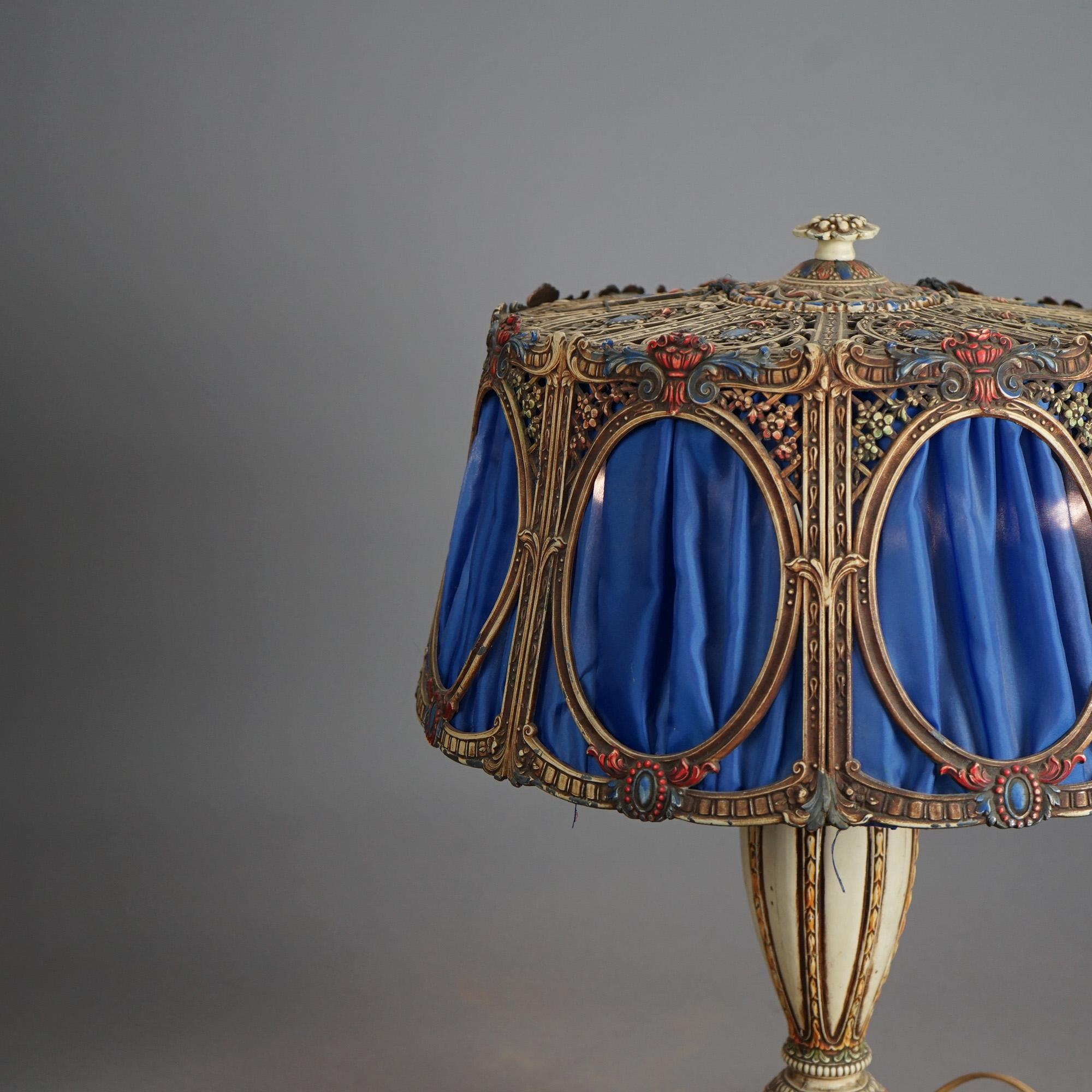 Antique Bradley And Hubbard Arts & Crafts Polychromed Metal Table Lamp C1925 In Good Condition In Big Flats, NY