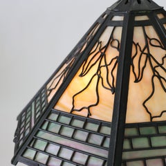Antique Bradley & Hubbard Arts & Crafts 8-Panel 2-Tone Slag Glass Lamp c1920