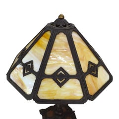Antique Bradley & Hubbard Arts & Crafts 8-Panel Slag Glass Table Lamp c1920