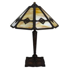 Antique Bradley & Hubbard Arts & Crafts 8-Panel Slag Glass Table Lamp c1920