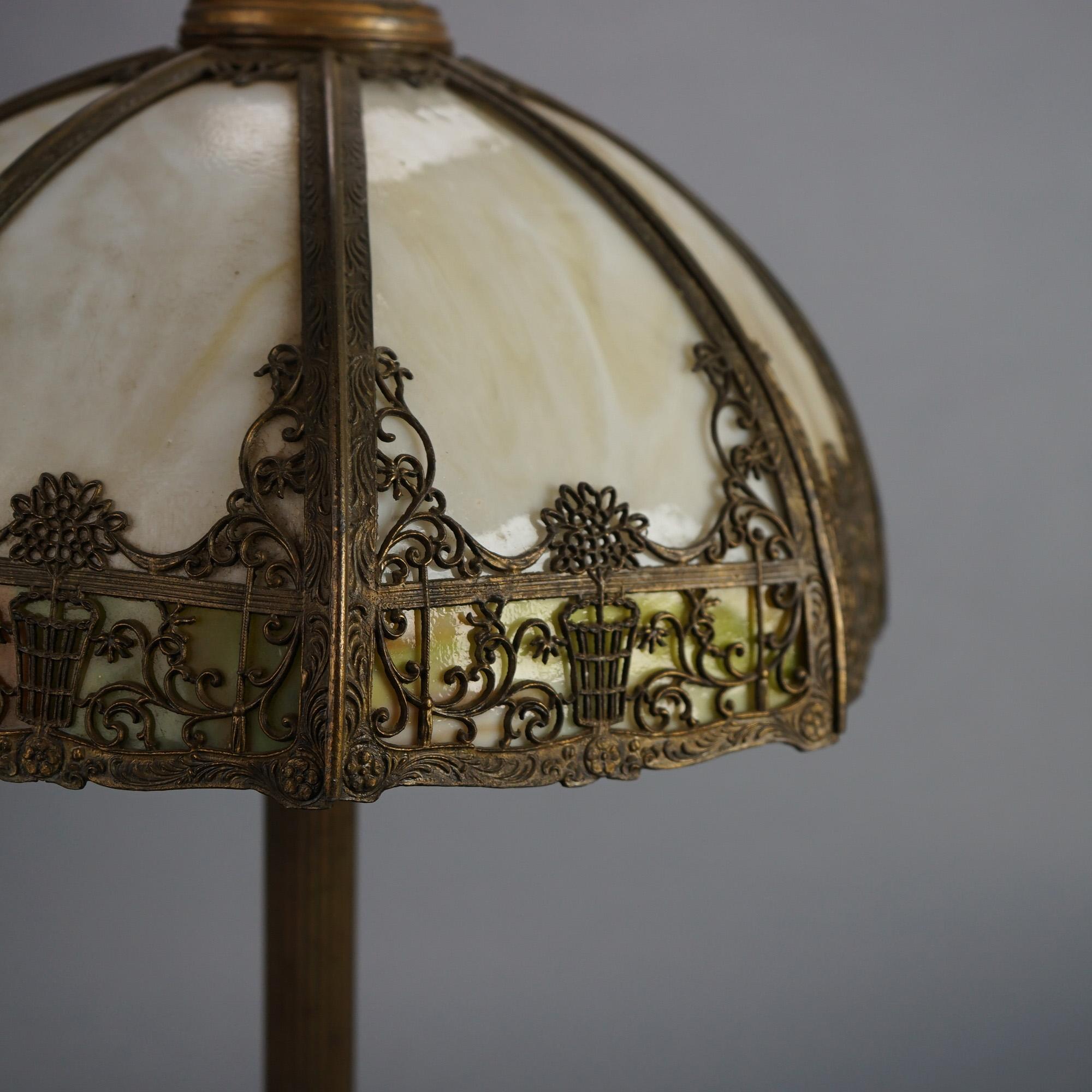 Antique Bradley & Hubbard Arts & Crafts Bent Slag Glass Table Lamp C1920 4