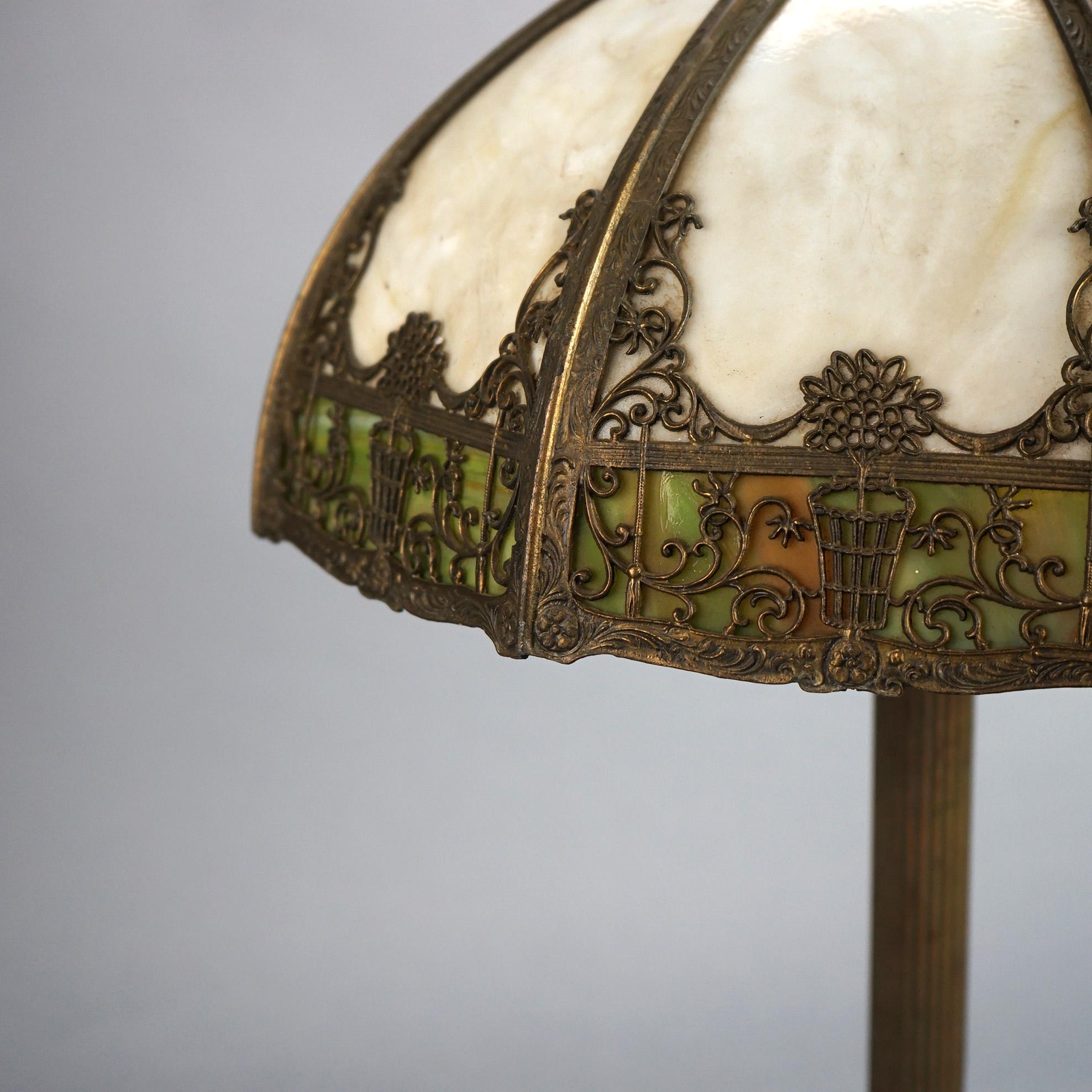 Antique Bradley & Hubbard Arts & Crafts Bent Slag Glass Table Lamp C1920 5
