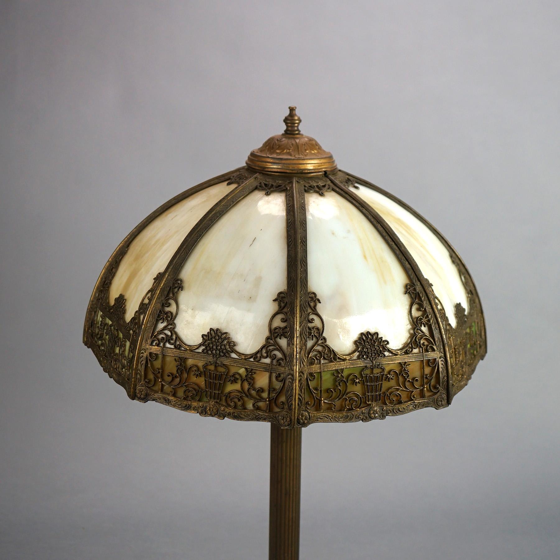 American Antique Bradley & Hubbard Arts & Crafts Bent Slag Glass Table Lamp C1920