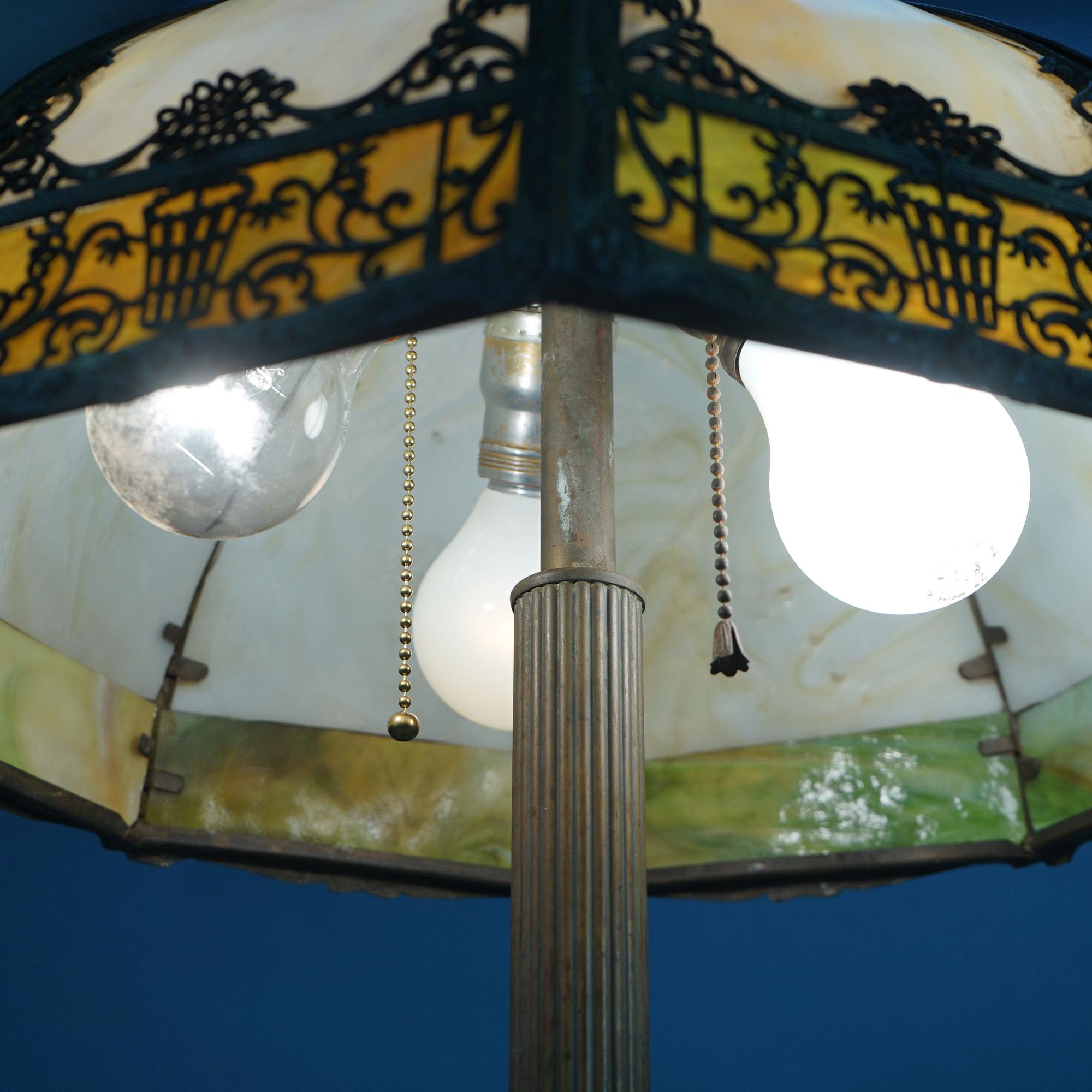 20th Century Antique Bradley & Hubbard Arts & Crafts Bent Slag Glass Table Lamp C1920