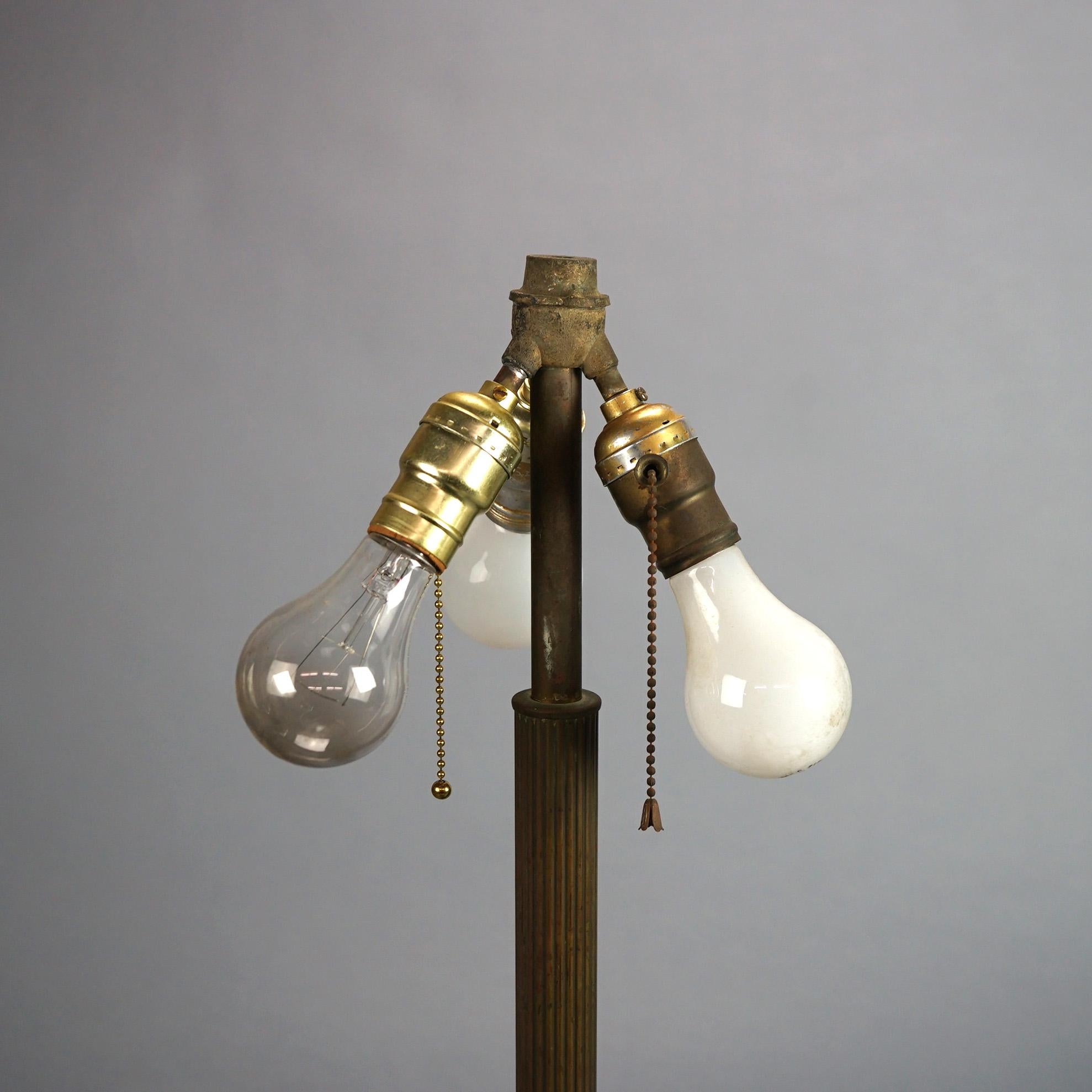 Antique Bradley & Hubbard Arts & Crafts Bent Slag Glass Table Lamp C1920 1