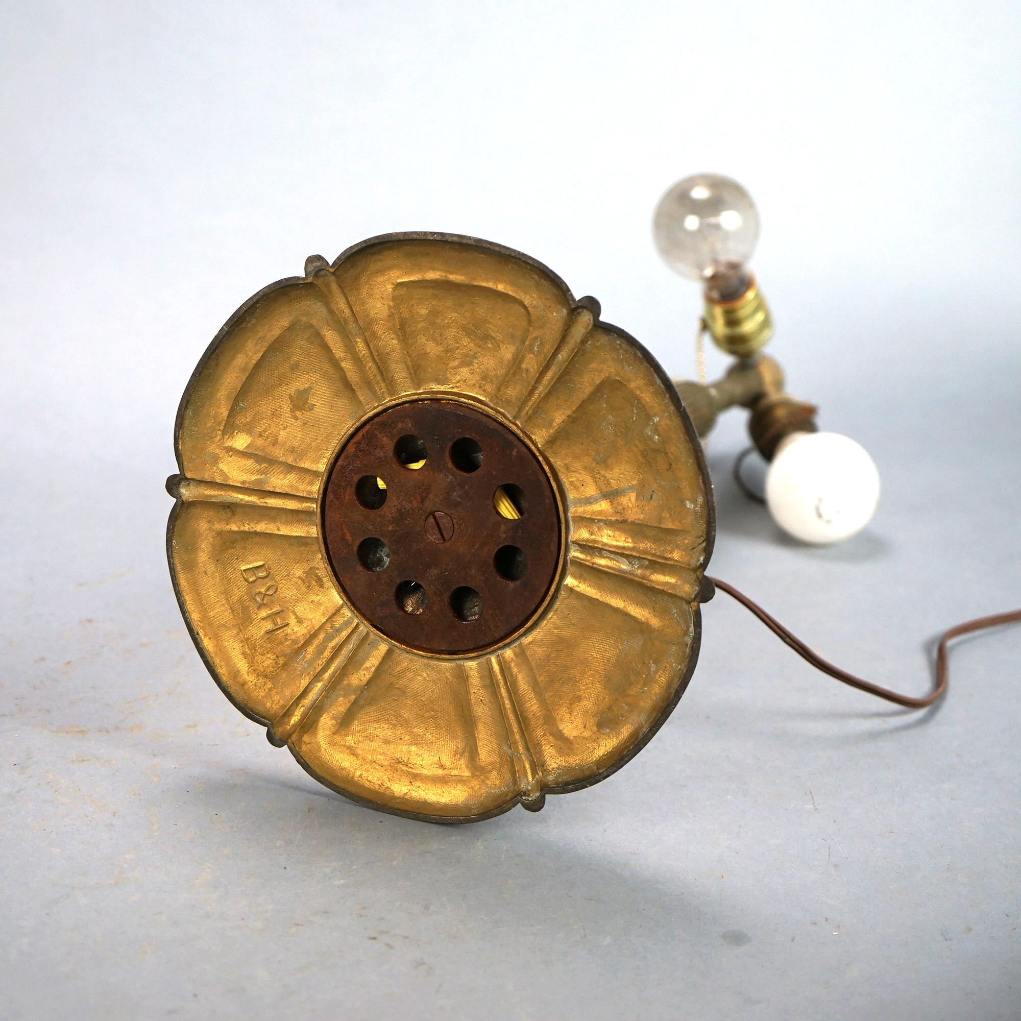 Antique Bradley & Hubbard Arts & Crafts Bent Slag Glass Table Lamp C1920 2