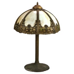 Antique Bradley & Hubbard Arts & Crafts Bent Slag Glass Table Lamp C1920
