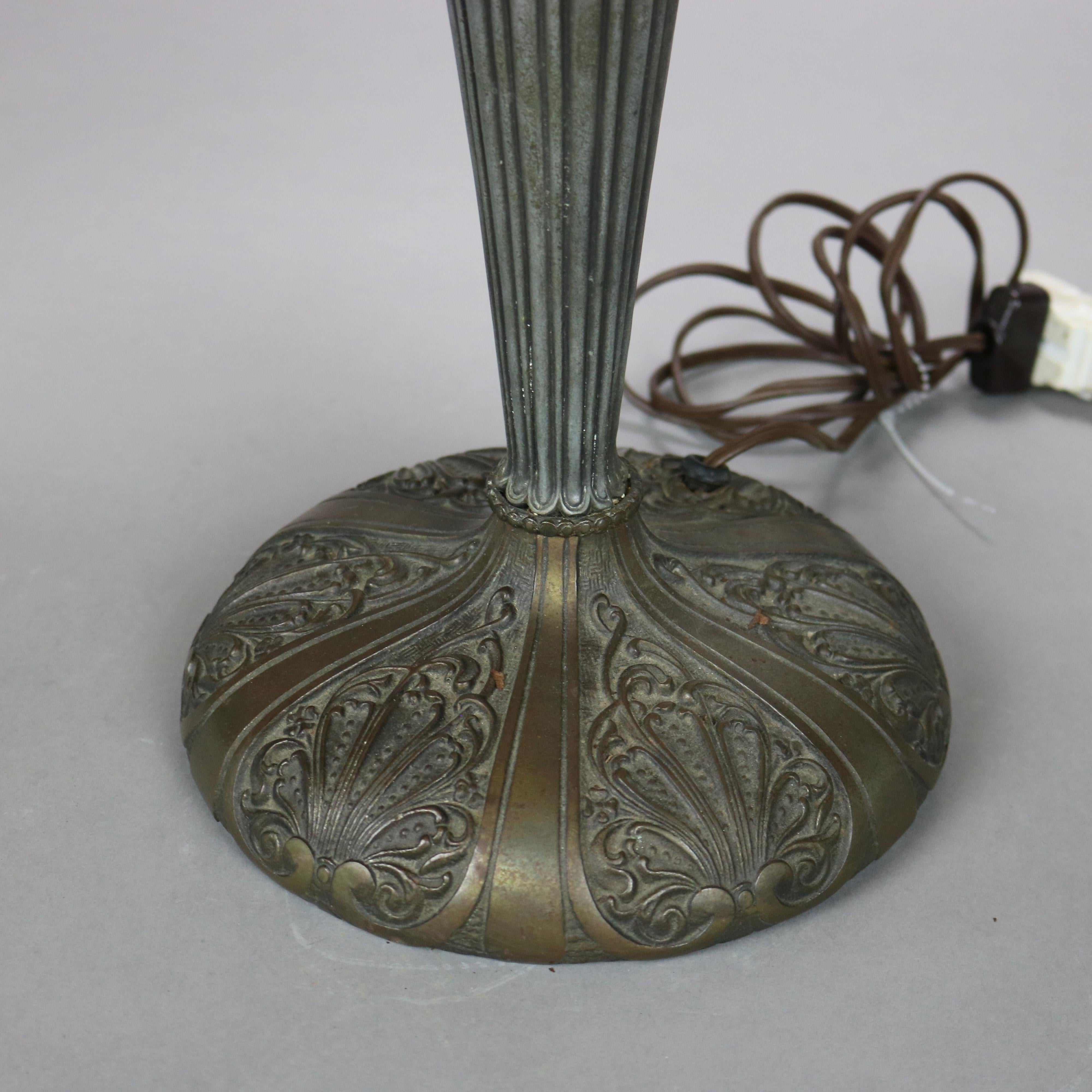 Arts and Crafts Antique Bradley & Hubbard Arts & Crafts Paneled Slag Glass Table Lamp c1920