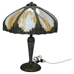 Antique Bradley & Hubbard Arts & Crafts Paneled Slag Glass Table Lamp c1920
