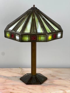 Antique Bradley & Hubbard Arts & Crafts Prairie School Slag Glass Lamp