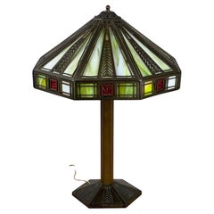 Antique Bradley & Hubbard Arts & Crafts Prairie School Slag Glass Lamp