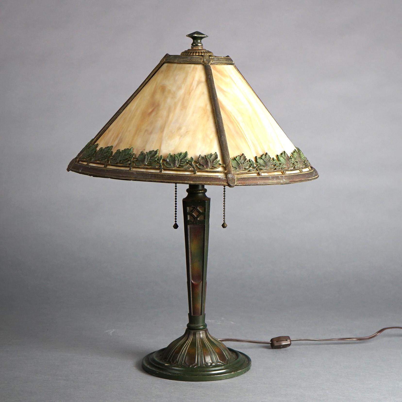 Antique Bradley & Hubbard Arts & Crafts Slag Glass Lamp Signed C1910 2