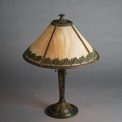 Antique Bradley & Hubbard Arts & Crafts Slag Glass Lamp Signed C1910