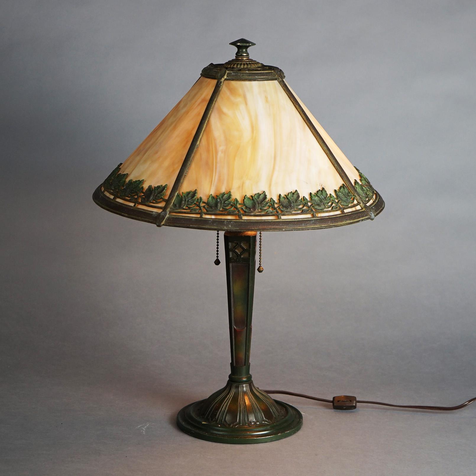 Arts and Crafts Antique Bradley & Hubbard Arts & Crafts Slag Glass Lamp Signed C1910