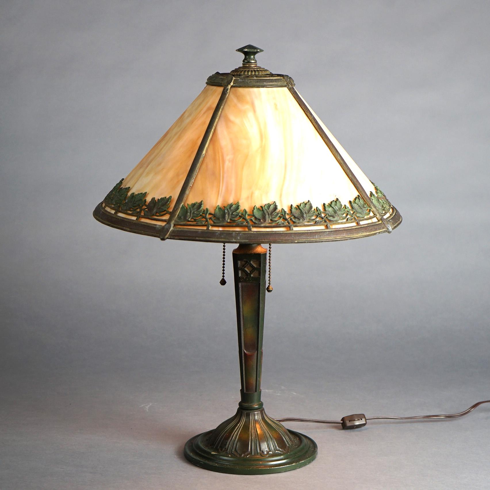American Antique Bradley & Hubbard Arts & Crafts Slag Glass Lamp Signed C1910