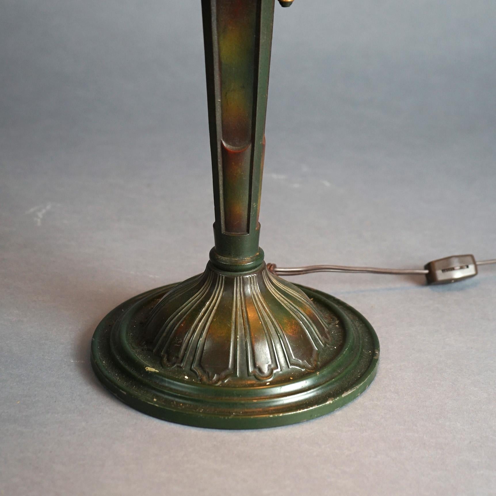 Cast Antique Bradley & Hubbard Arts & Crafts Slag Glass Lamp Signed C1910