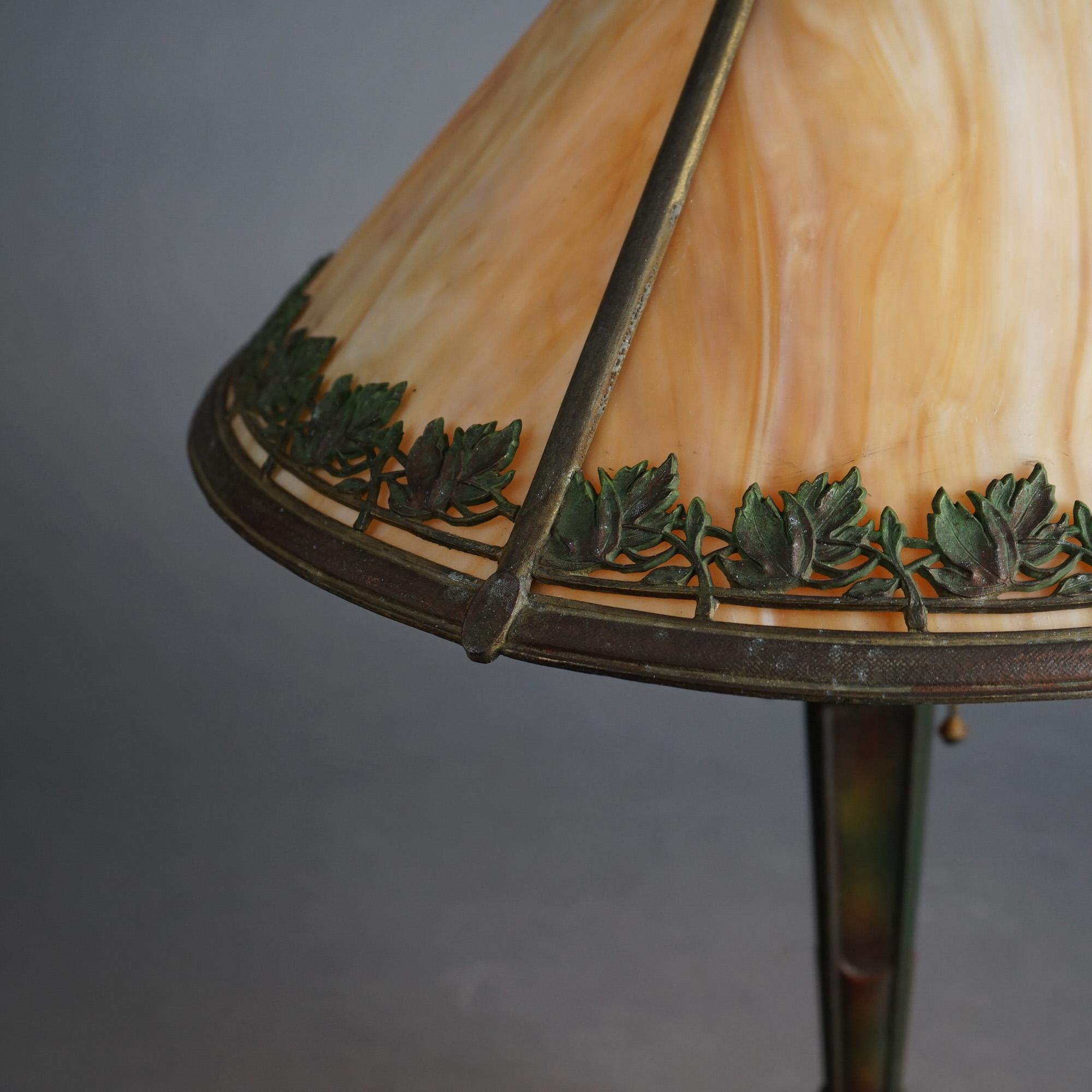 Antique Bradley & Hubbard Arts & Crafts Slag Glass Lamp Signed C1910 In Good Condition In Big Flats, NY