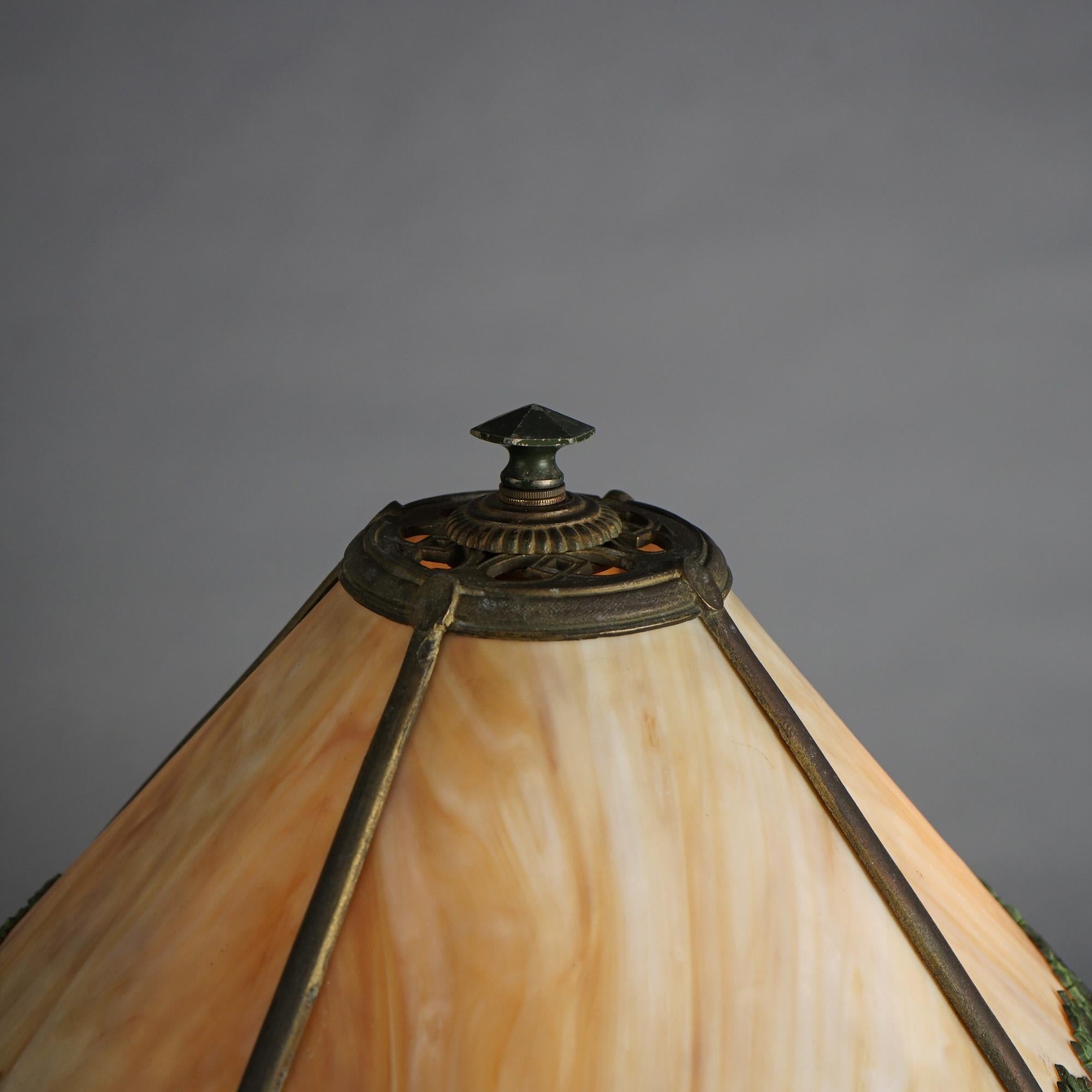 20th Century Antique Bradley & Hubbard Arts & Crafts Slag Glass Lamp Signed C1910