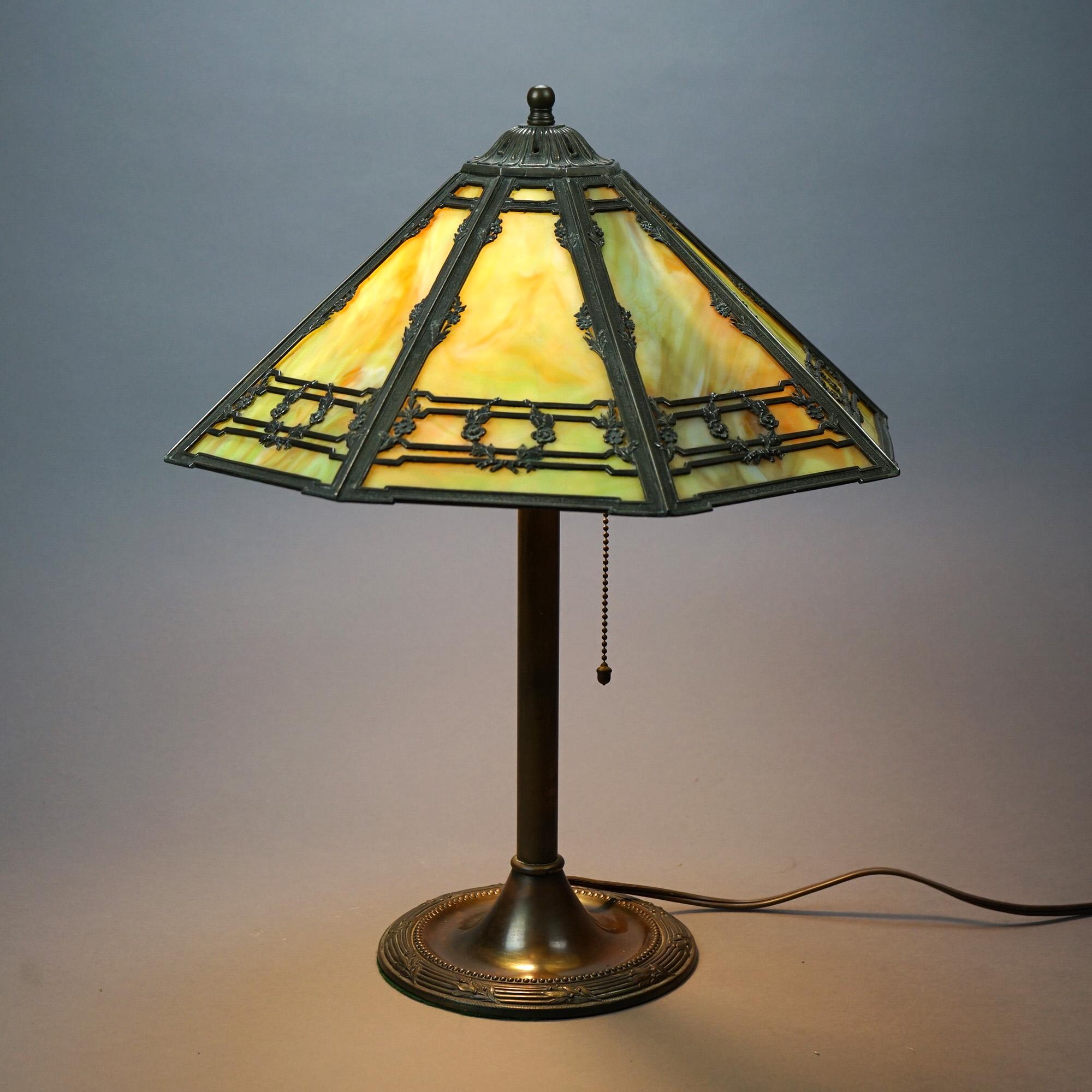Arts and Crafts Antique Bradley & Hubbard Arts & Crafts Slag Glass Table Lamp, c1920