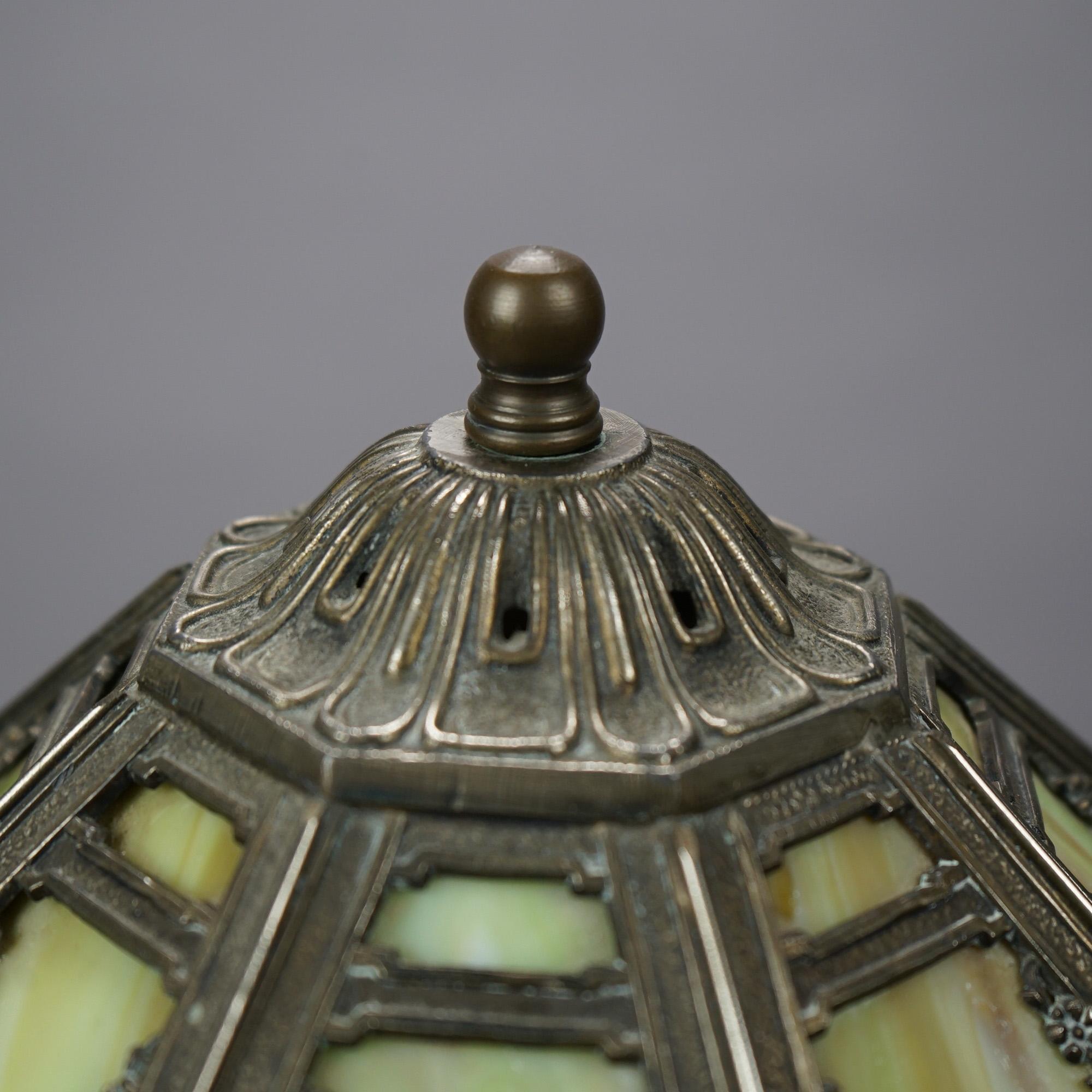 Antique Bradley & Hubbard Arts & Crafts Slag Glass Table Lamp, c1920 In Good Condition In Big Flats, NY