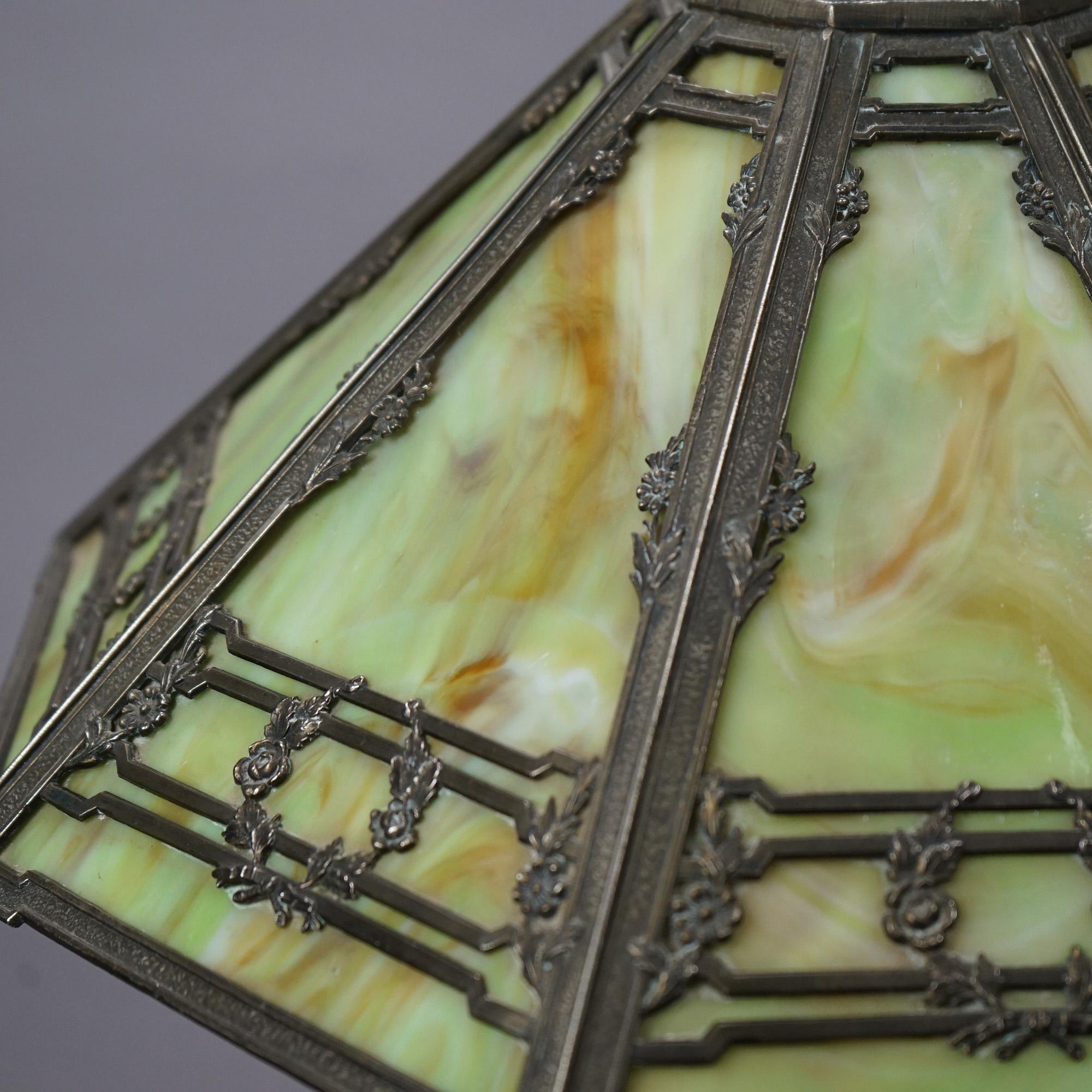 20th Century Antique Bradley & Hubbard Arts & Crafts Slag Glass Table Lamp, c1920