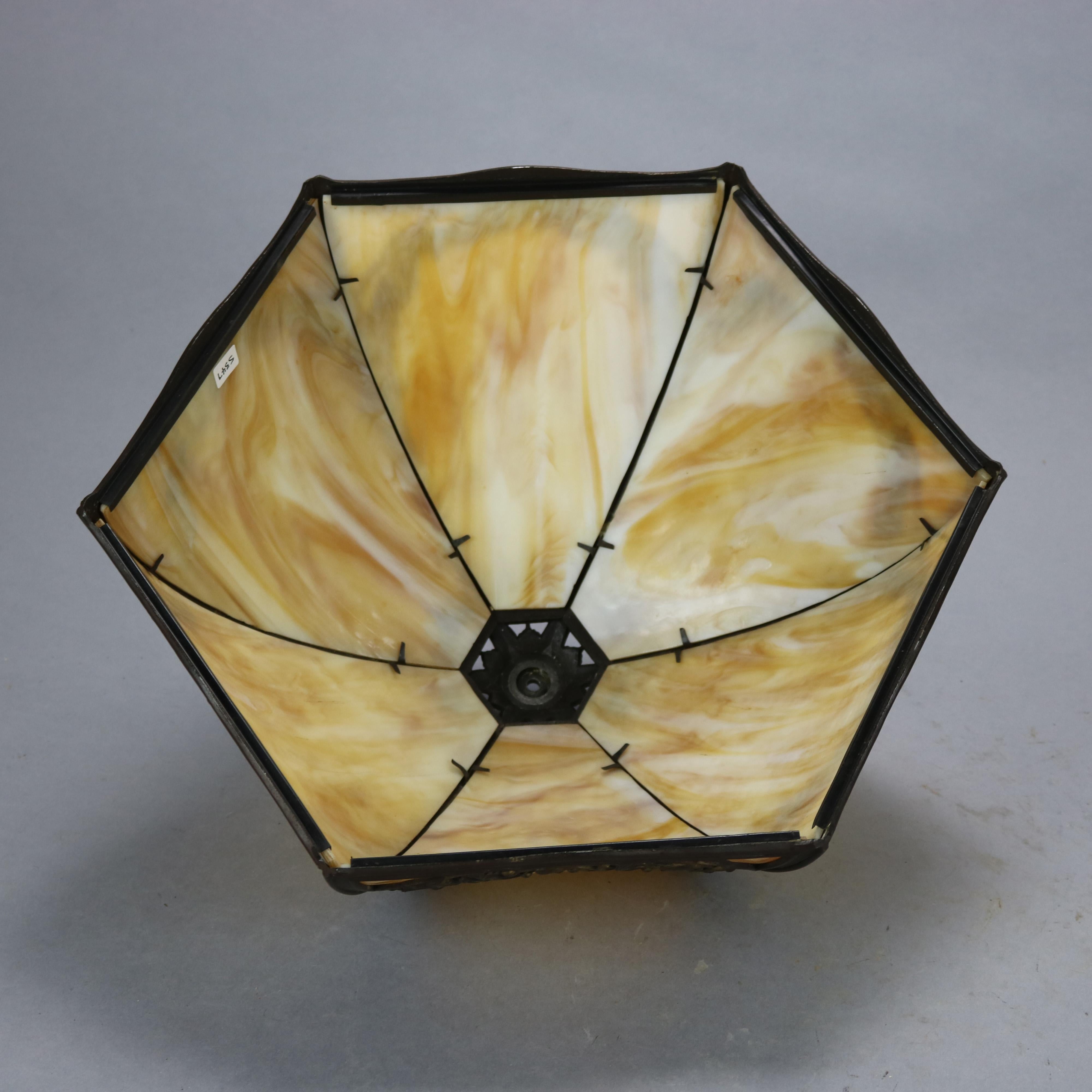 Antique Bradley & Hubbard Arts & Crafts Slag Glass Table Lamp, Circa 1920 4