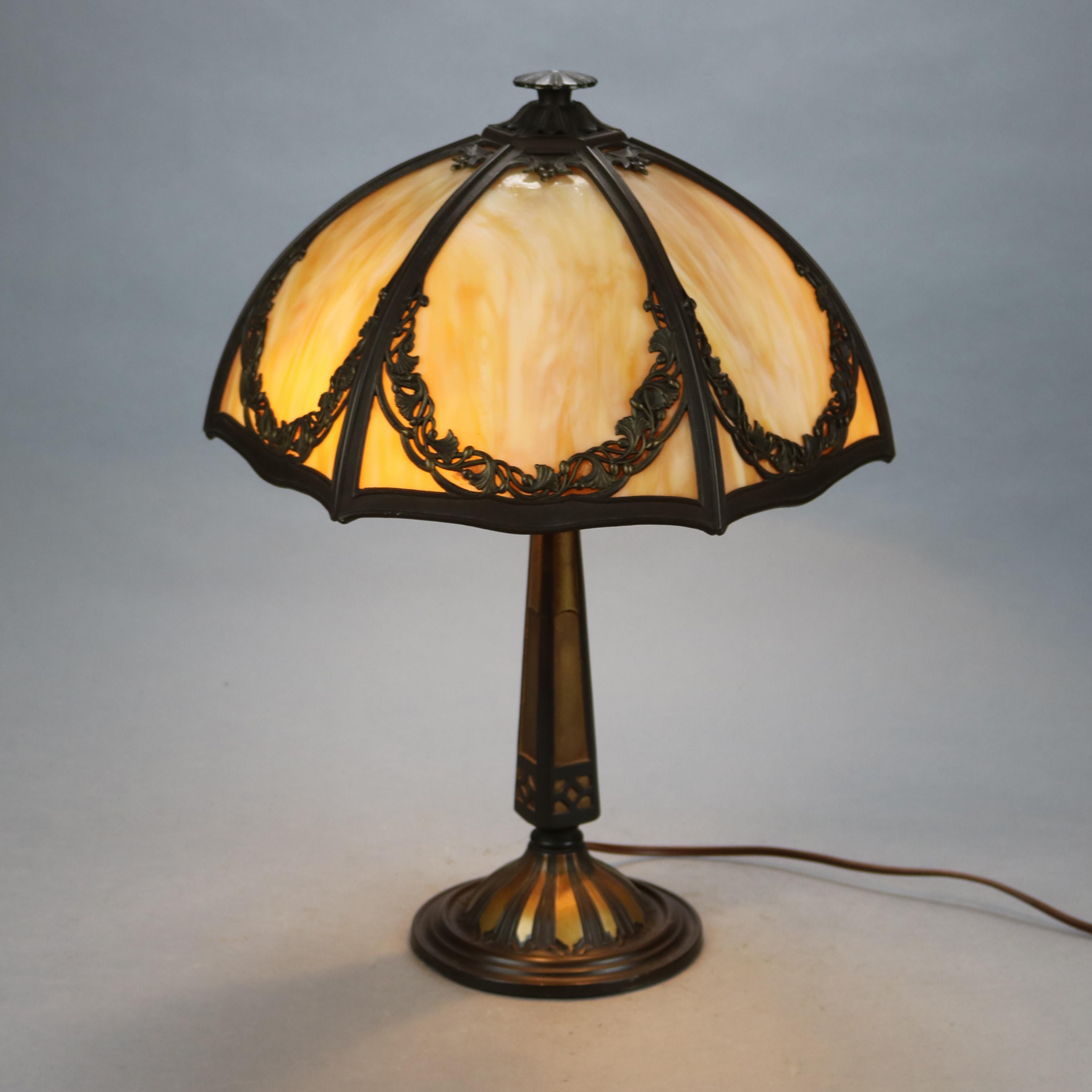 Antique Bradley & Hubbard Arts & Crafts Slag Glass Table Lamp, Circa 1920 5