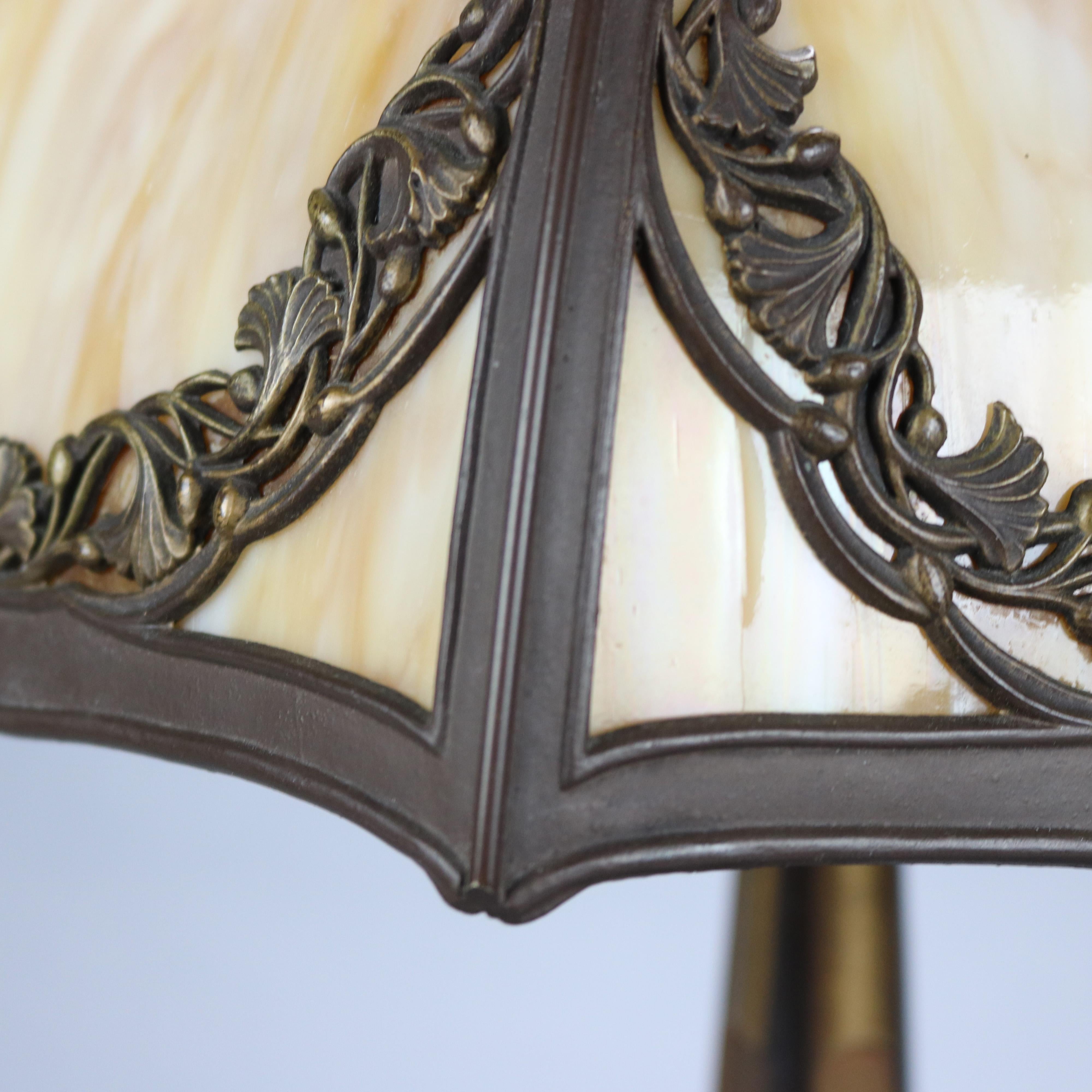 Arts and Crafts Antique Bradley & Hubbard Arts & Crafts Slag Glass Table Lamp, Circa 1920