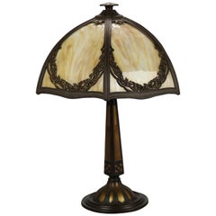 Antique Bradley & Hubbard Arts & Crafts Slag Glass Table Lamp, Circa 1920