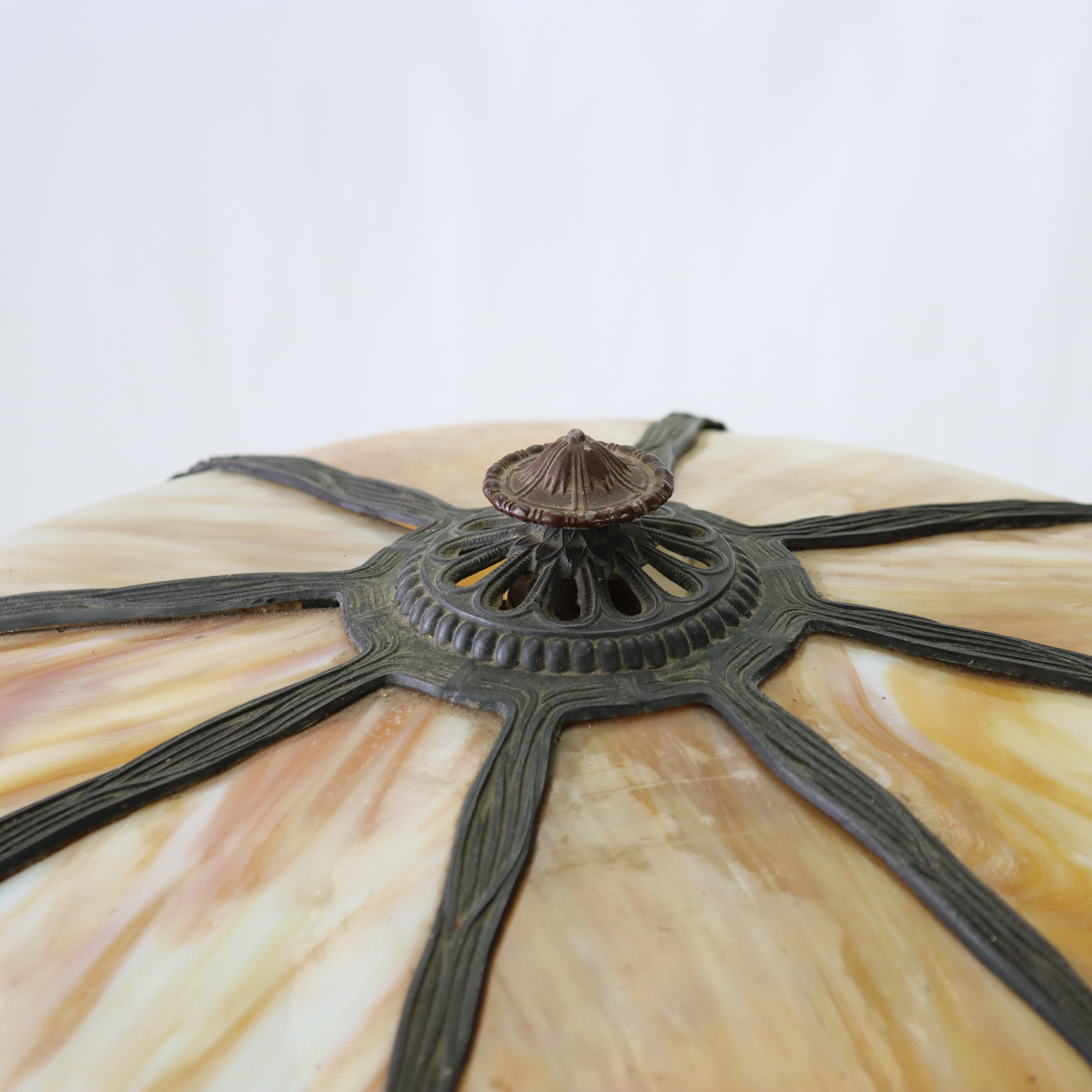 Antique Bradley & Hubbard attr Arts & Crafts 8 Panel Slag Glass Table Lamp c1920 en Bueno estado para la venta en Big Flats, NY
