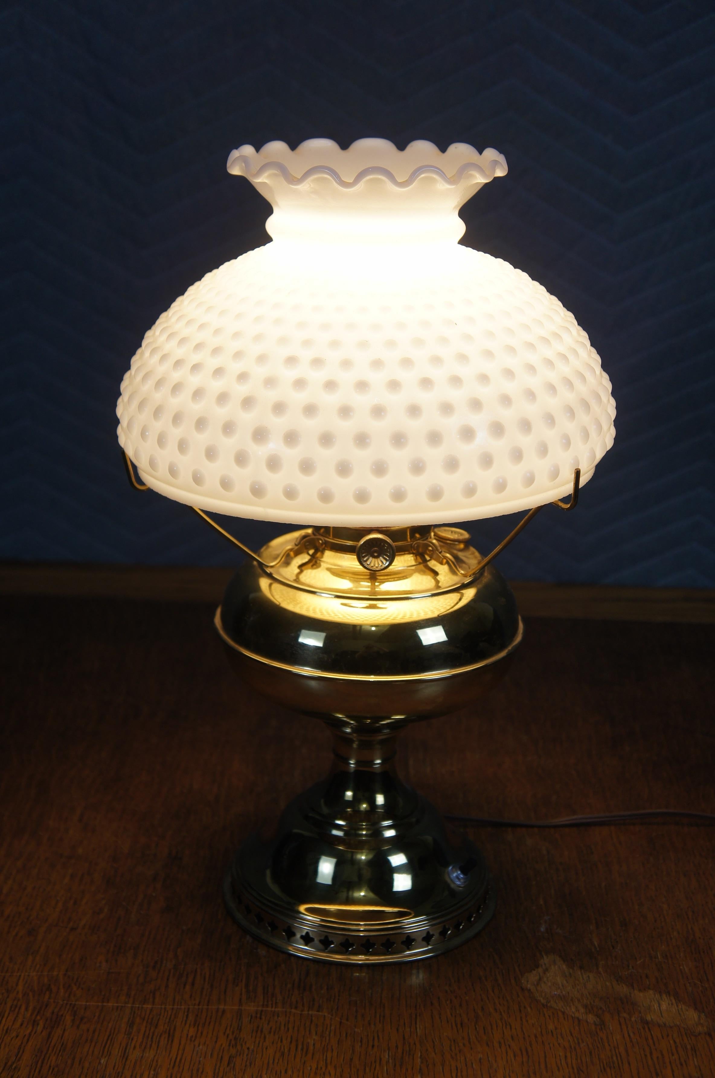 Antique Bradley & Hubbard Brass Hobnail Parlor Hurricane Oil Lamp 17