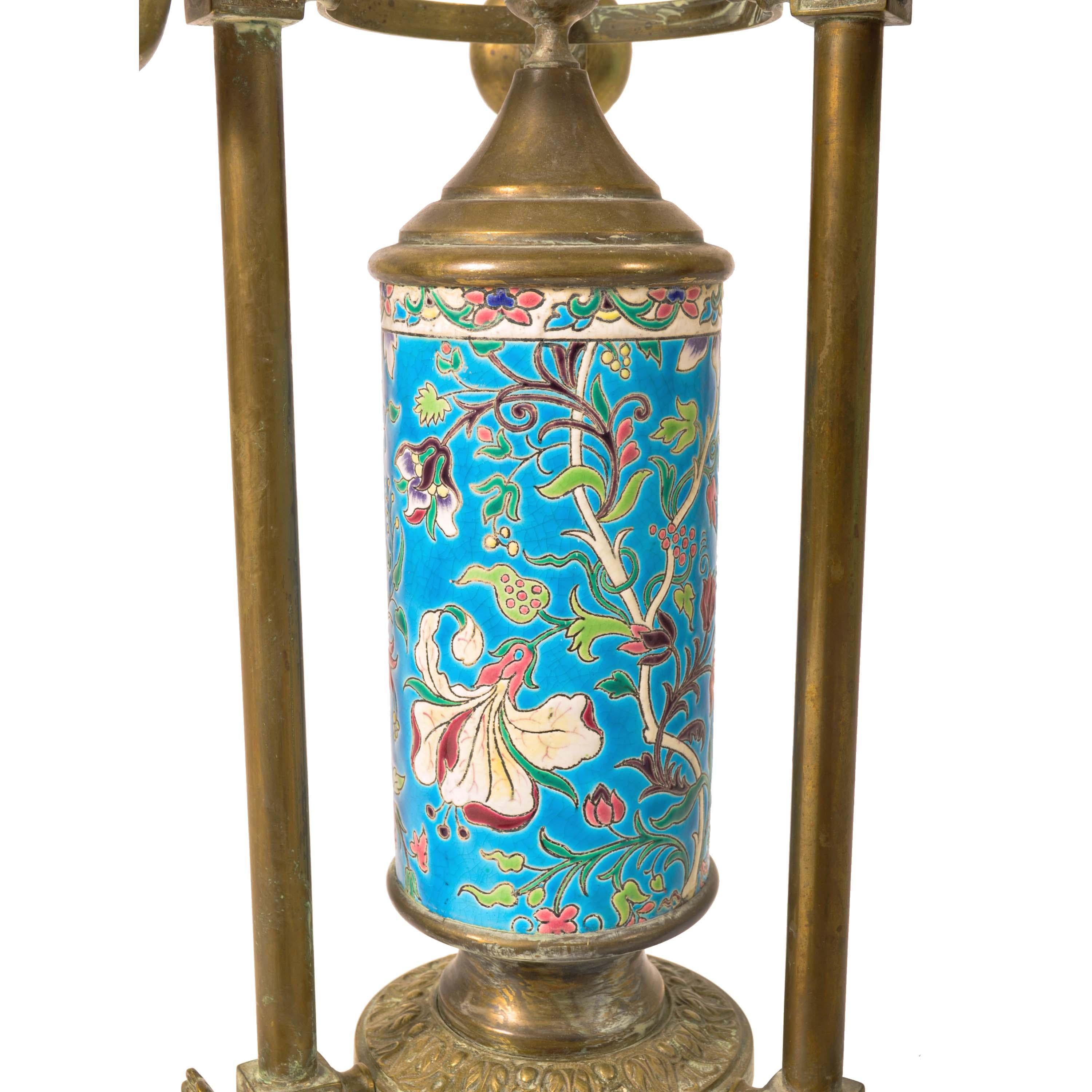 Late 19th Century Antique Bradley Hubbard Brass Longwy Pottery Aesthetic Movement Plant Stand 1875
