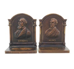 Antique Bradley & Hubbard Cast Iron Bookends of Authors Dickens & Oliver Holmes
