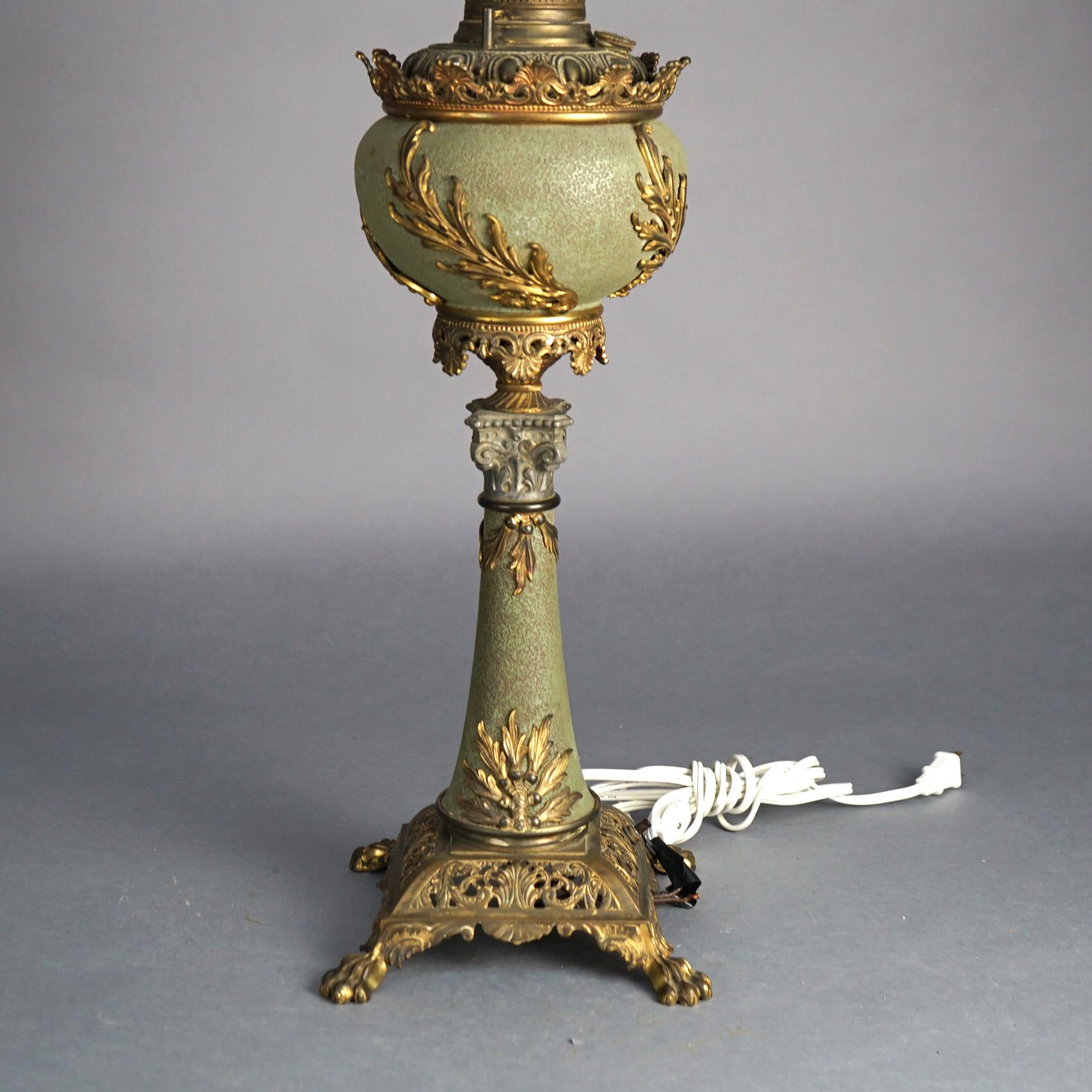 Antique Bradley & Hubbard Classical Brass Parlor Lamp with Verdigris Finish  For Sale 5
