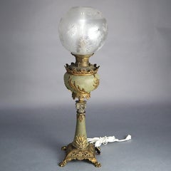Antique Bradley & Hubbard Classical Brass Parlor Lamp with Verdigris Finish