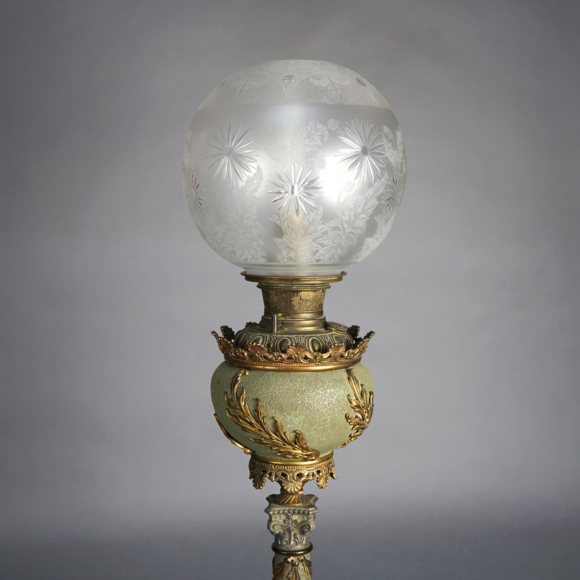 Antike klassische Bradley & Hubbard-Salonlampe aus Messing mit Verdigris-Finish  im Angebot 1