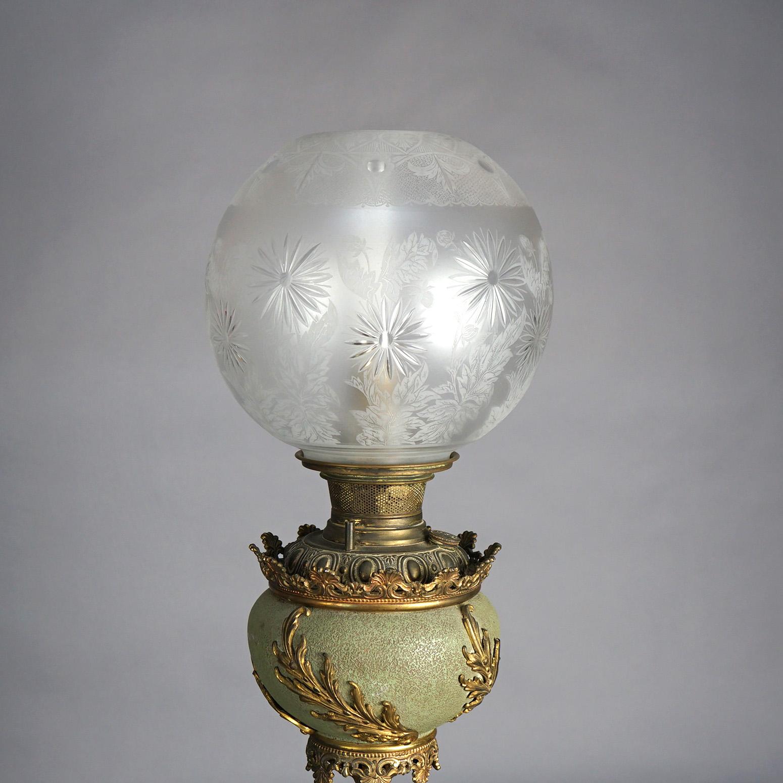 Antike klassische Bradley & Hubbard-Salonlampe aus Messing mit Verdigris-Finish  im Angebot 3