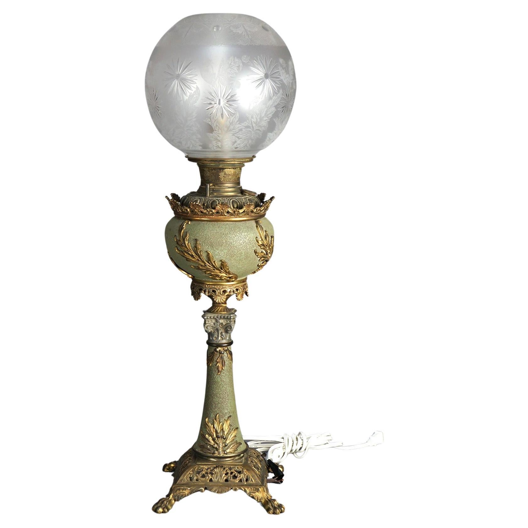 Antique Bradley & Hubbard Classical Brass Parlor Lamp with Verdigris Finish  For Sale
