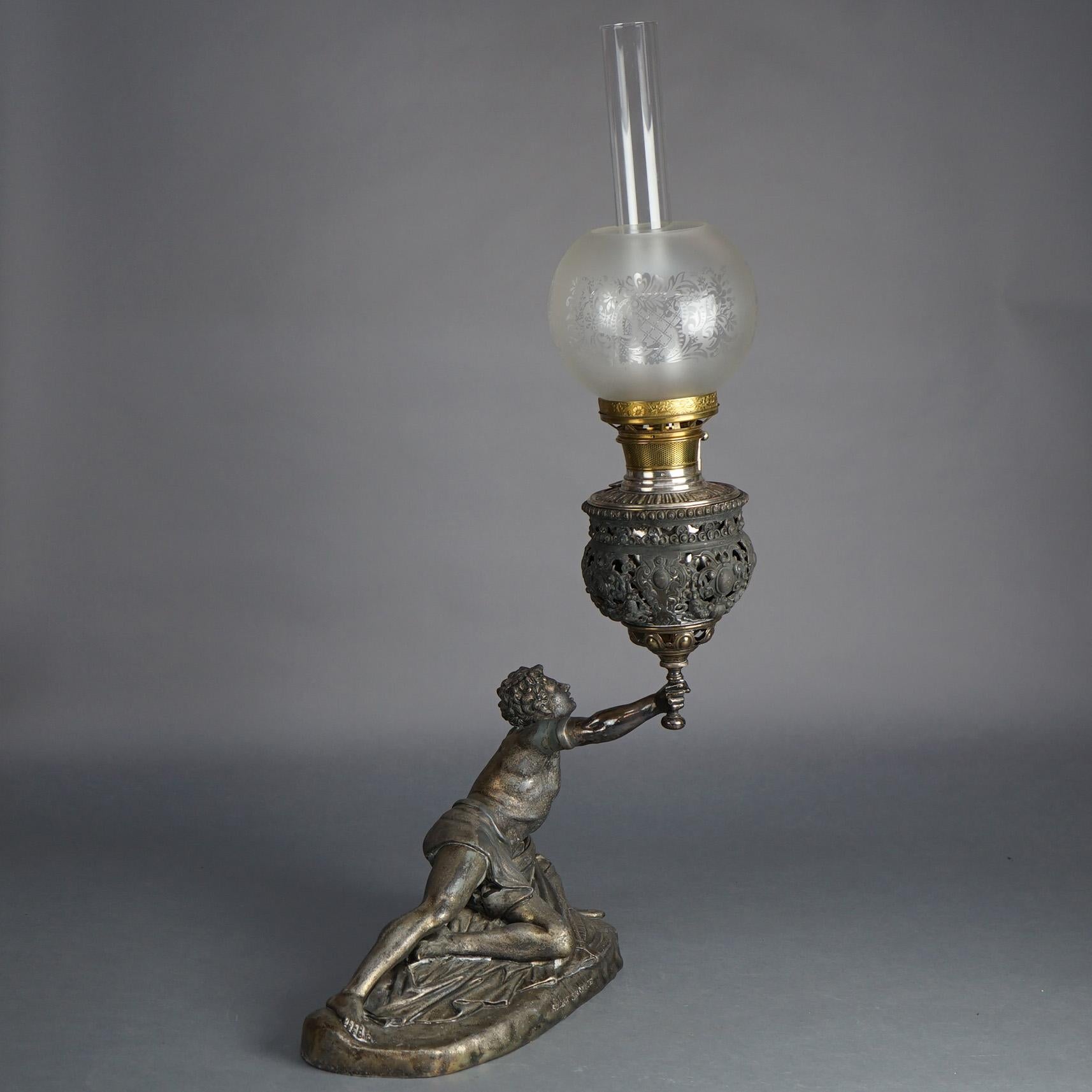 American Antique Bradley & Hubbard Figural Soldat Spartiate Lamp After Jean-Pierre Cartot